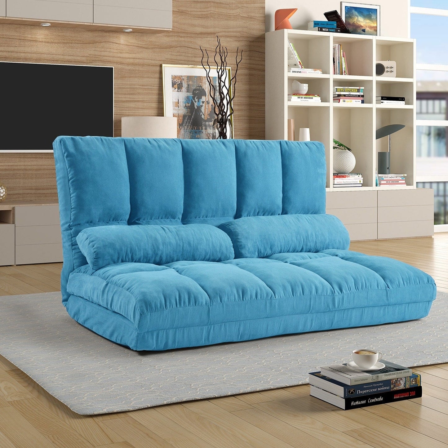 Divano chaise longue da pavimento con due cuscini