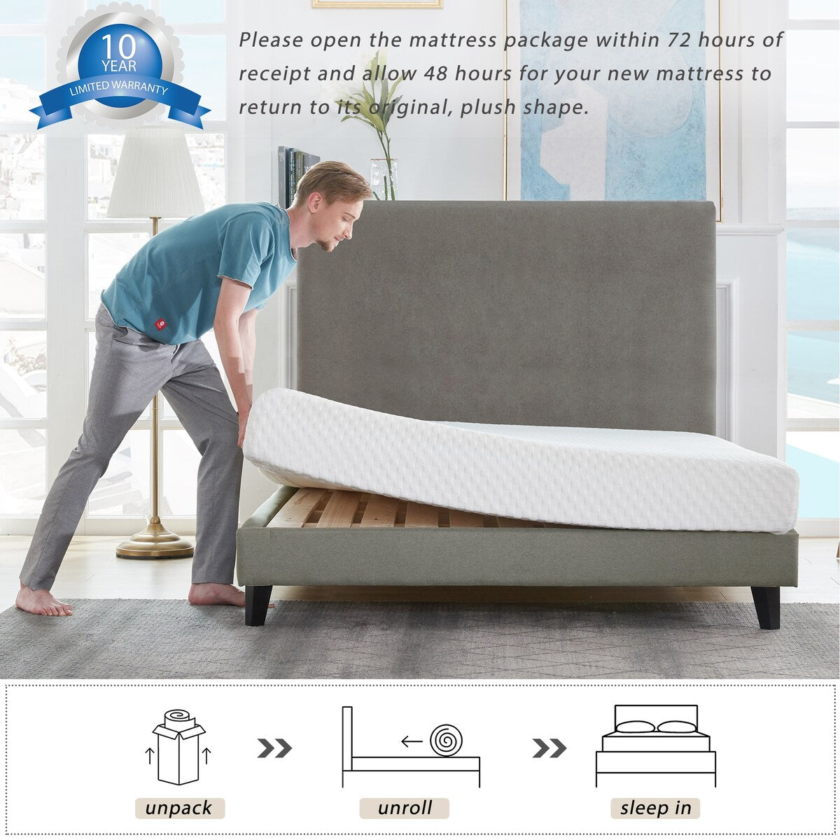 Materasso in memory foam gel da 10 pollici, comfort medio