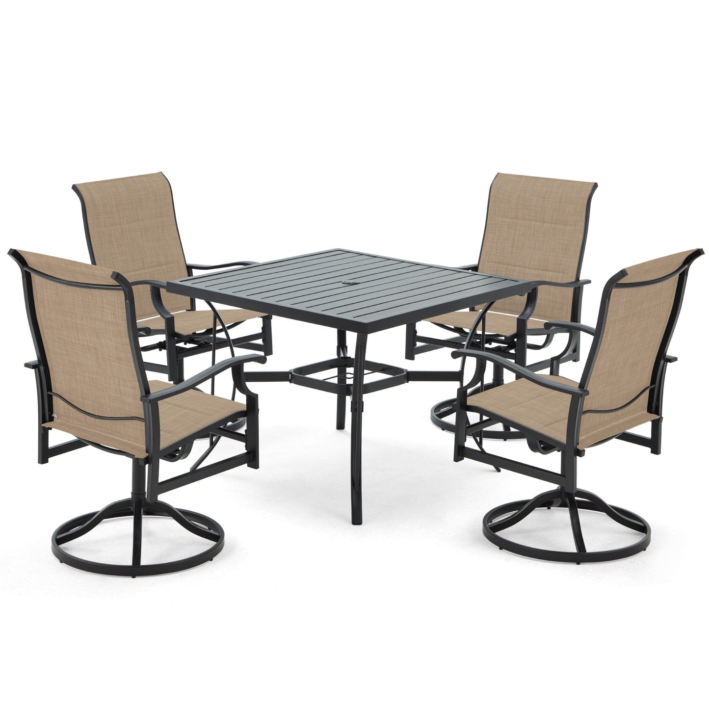 Set da pranzo versatili per esterni con sedie girevoli/pieghevoli e tavolo con doghe in acciaio e set da pranzo in HDPE per giardini e patii