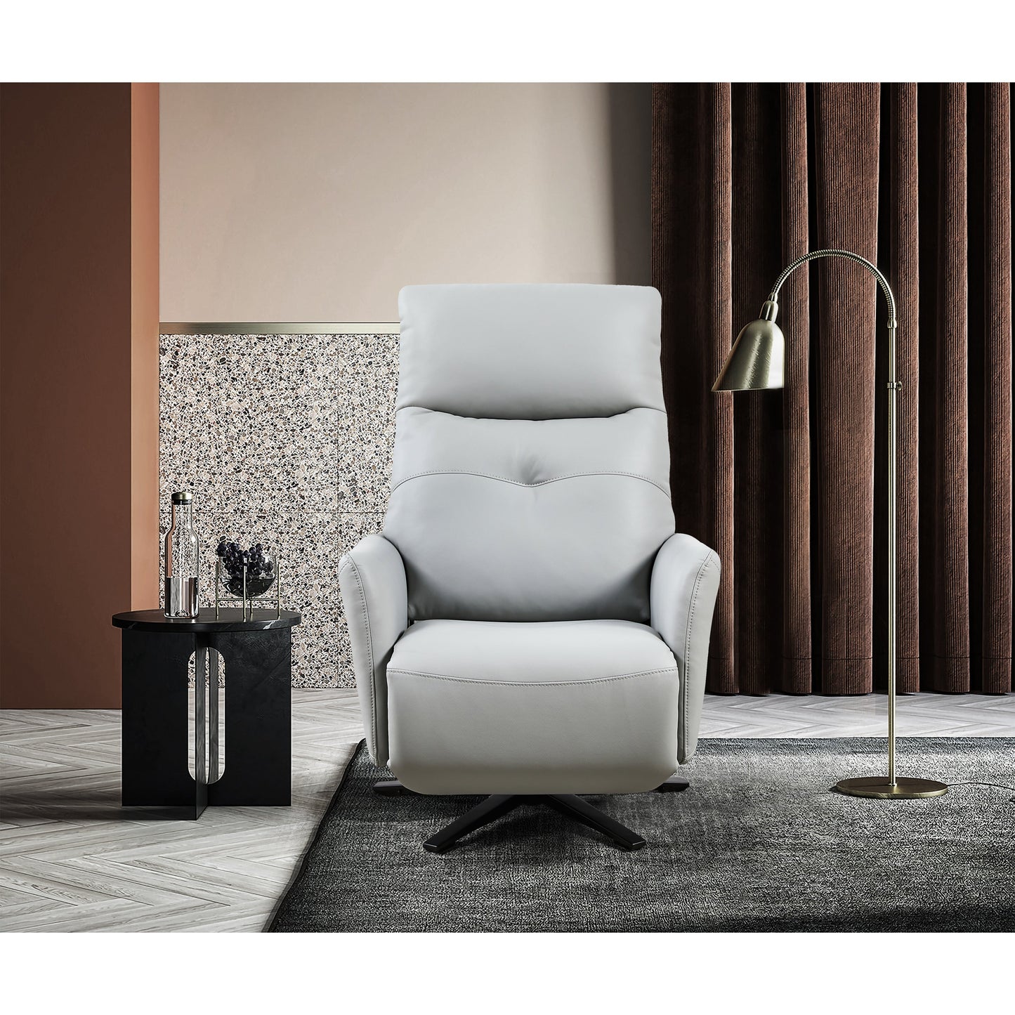 Christopher Knight Home - Poltrona reclinabile Alexander Plush in similpelle con poggiatesta e poggiapiedi regolabili, girevole a 360 gradi