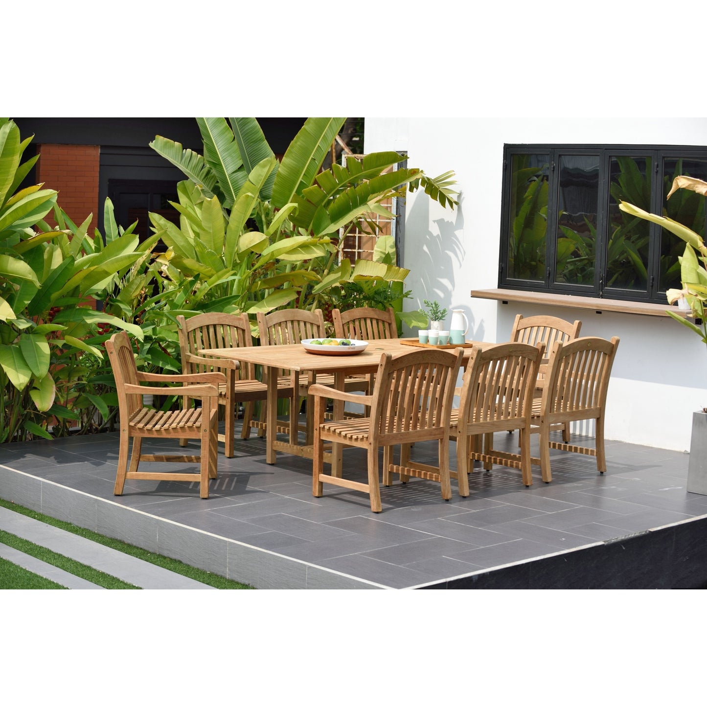 Set da pranzo per esterni in teak massello da 9 pezzi - 9 pezzi