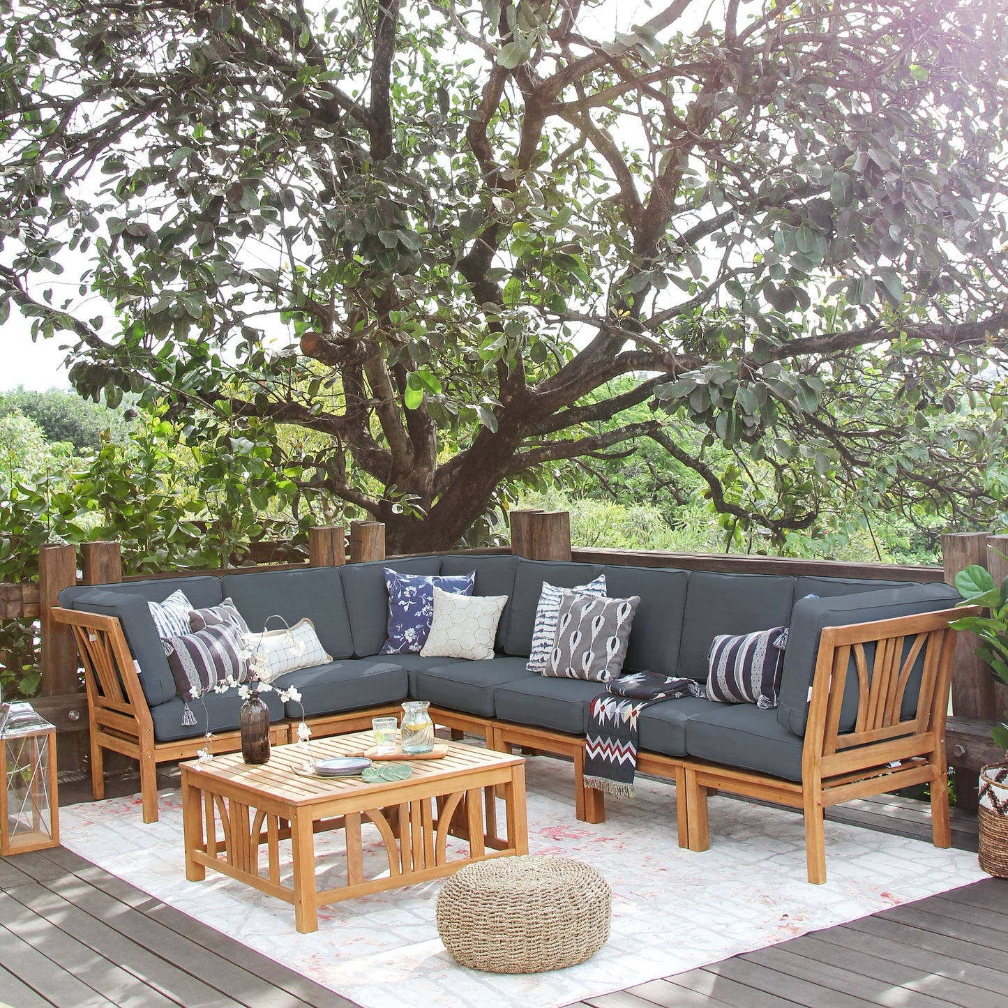 Set da giardino componibile Cambridge Casual Lowell in teak da 8 pezzi con cuscino