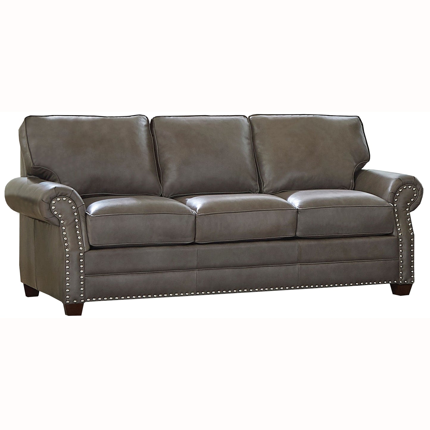 Divano letto Vernon imbottito in pelle pieno fiore con finiture a borchie