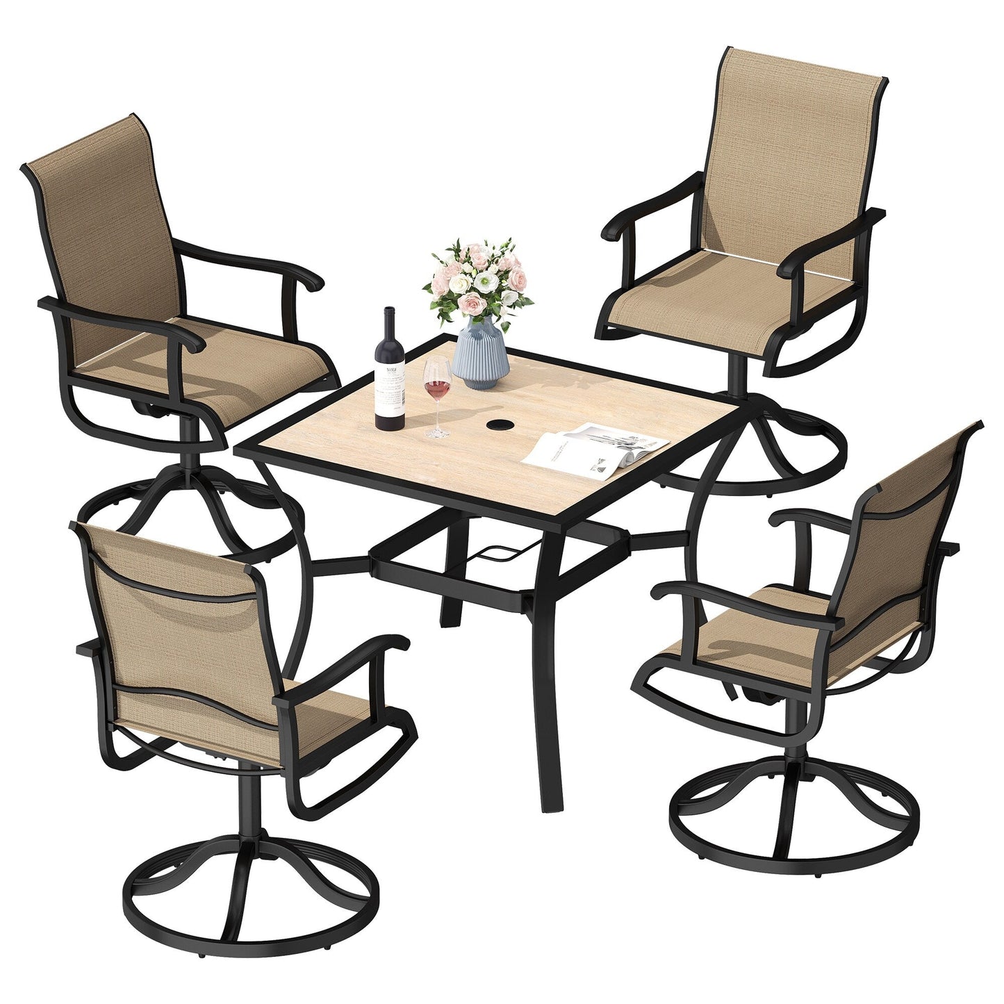 Set da pranzo per esterni 5/7/9 pezzi con sedie girevoli in textilene da 28 W, tavolo