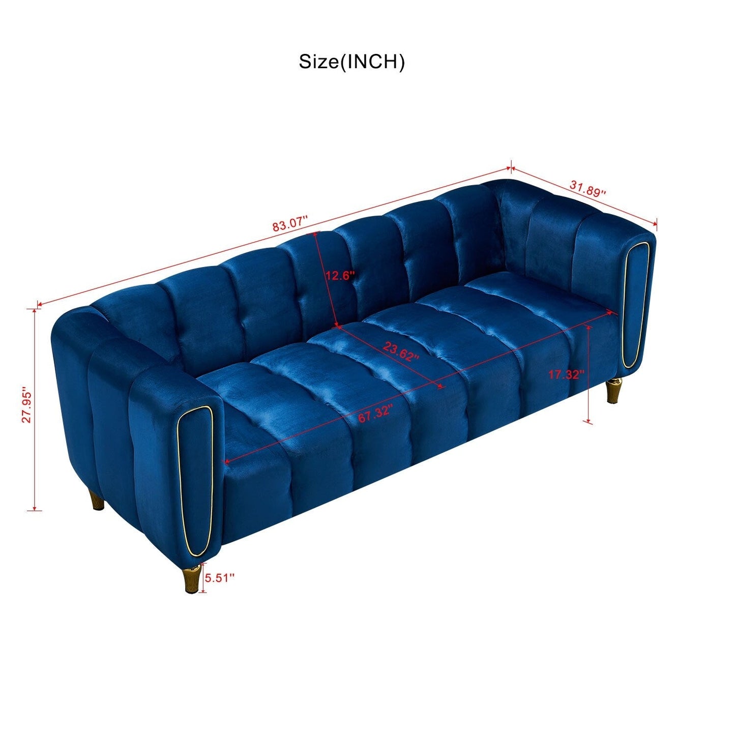 Divano moderno in velluto blu - 31,89 x 83,07 x 27,95