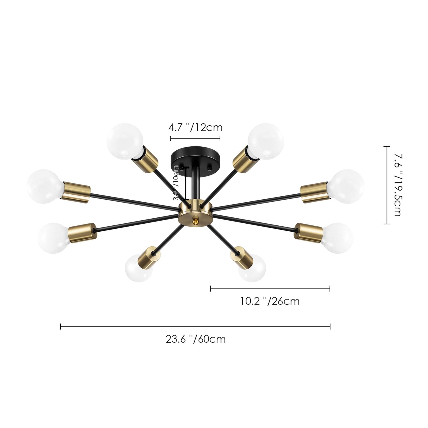 Lampada semi-incassata Sputnik nera/oro da soffitto per soggiorno/cucina/ufficio/camera da letto/ingresso