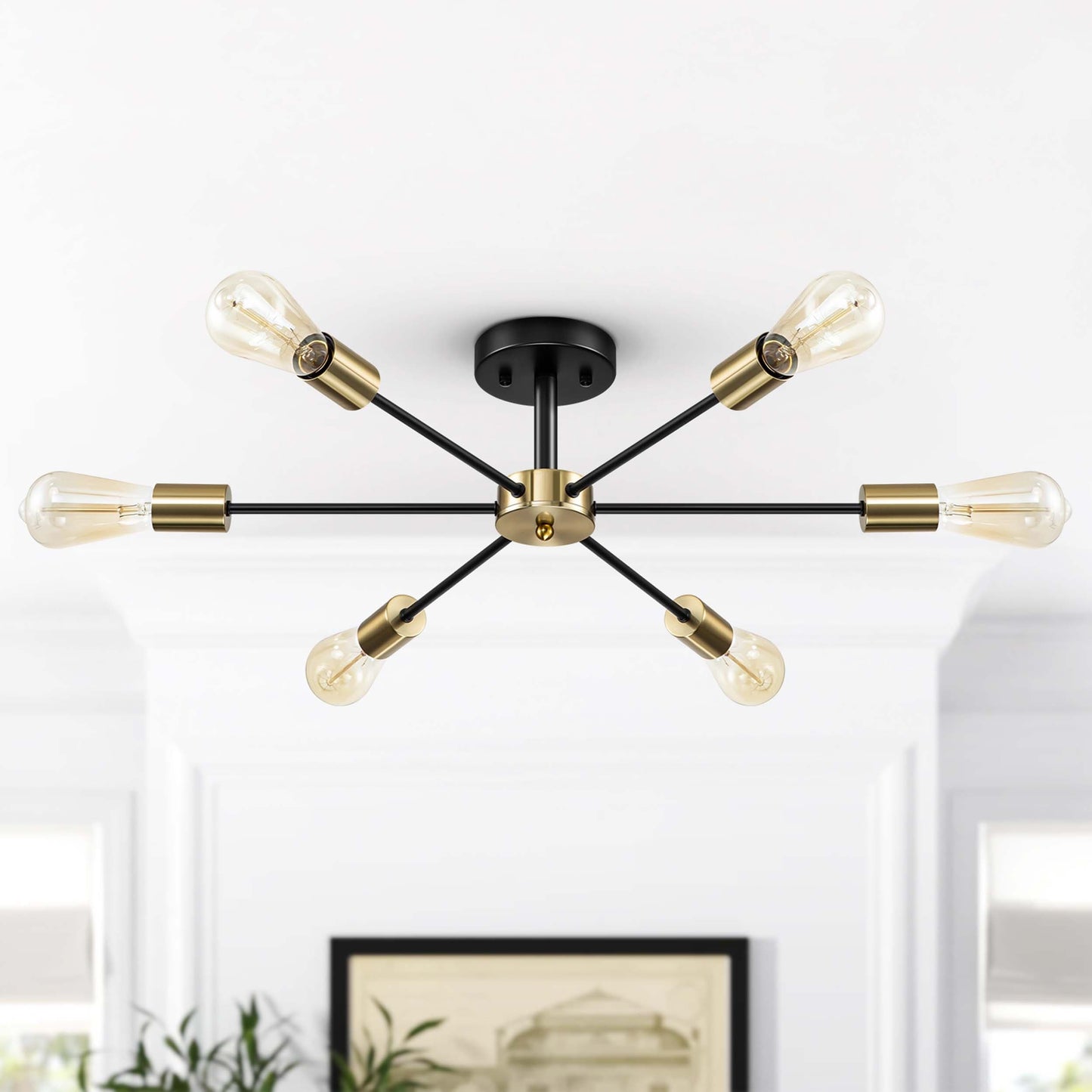 Lampada semi-incassata Sputnik nera/oro da soffitto per soggiorno/cucina/ufficio/camera da letto/ingresso