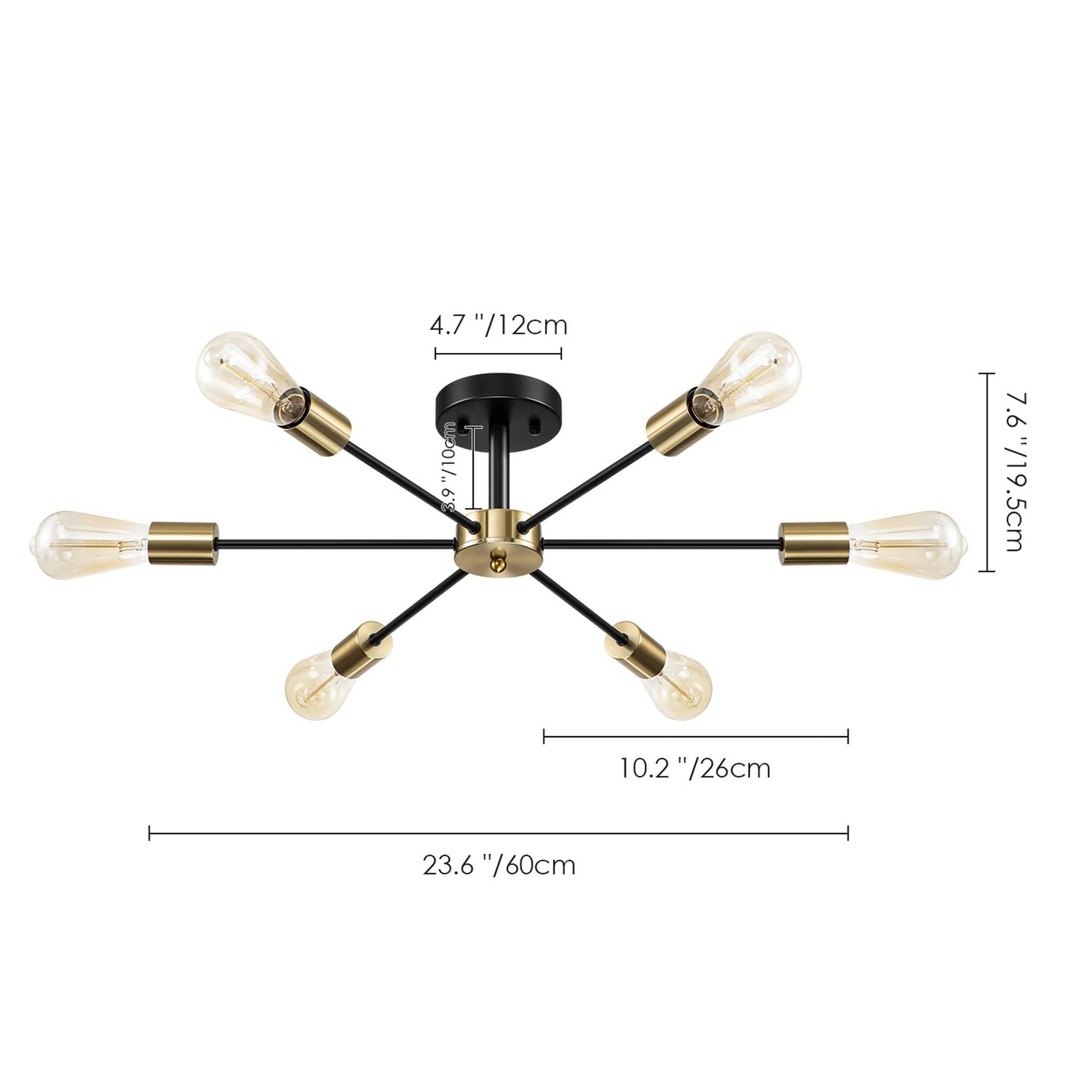 Lampada semi-incassata Sputnik nera/oro da soffitto per soggiorno/cucina/ufficio/camera da letto/ingresso