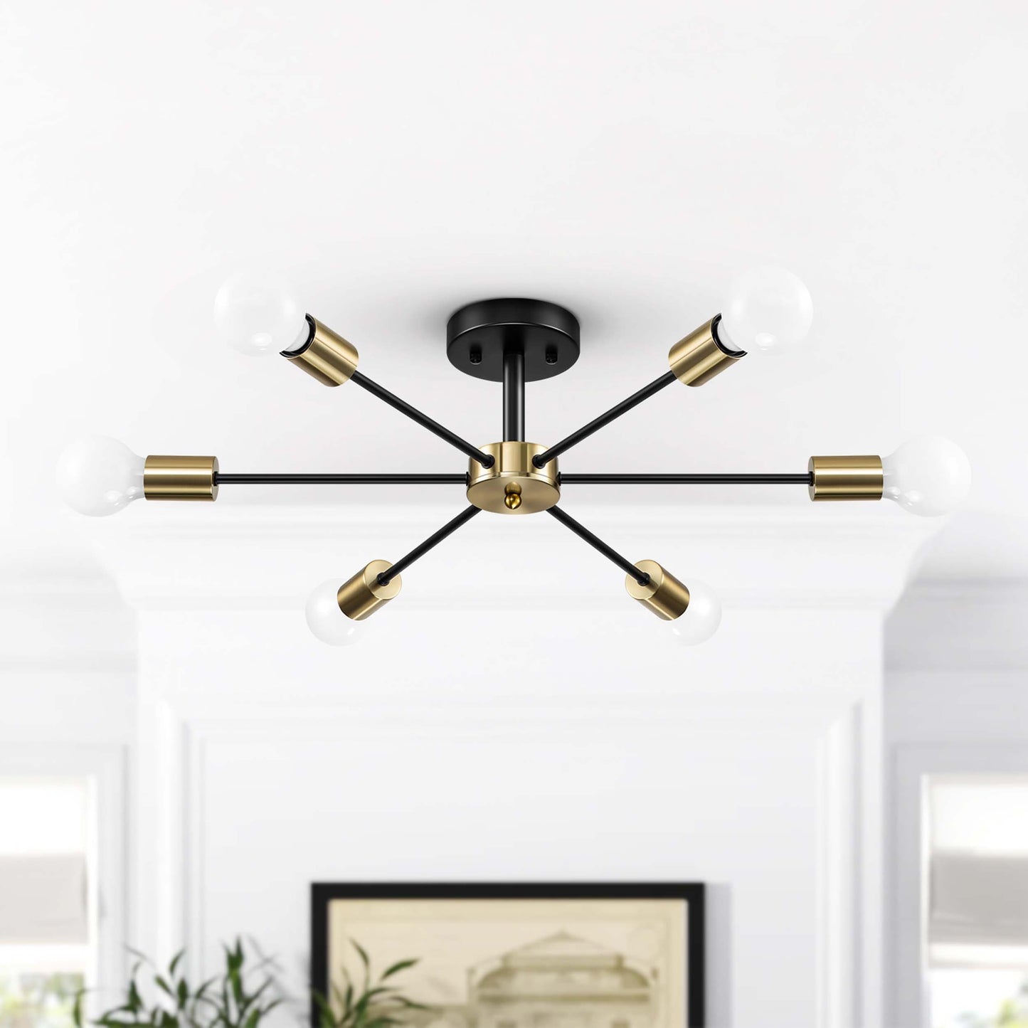 Lampada semi-incassata Sputnik nera/oro da soffitto per soggiorno/cucina/ufficio/camera da letto/ingresso