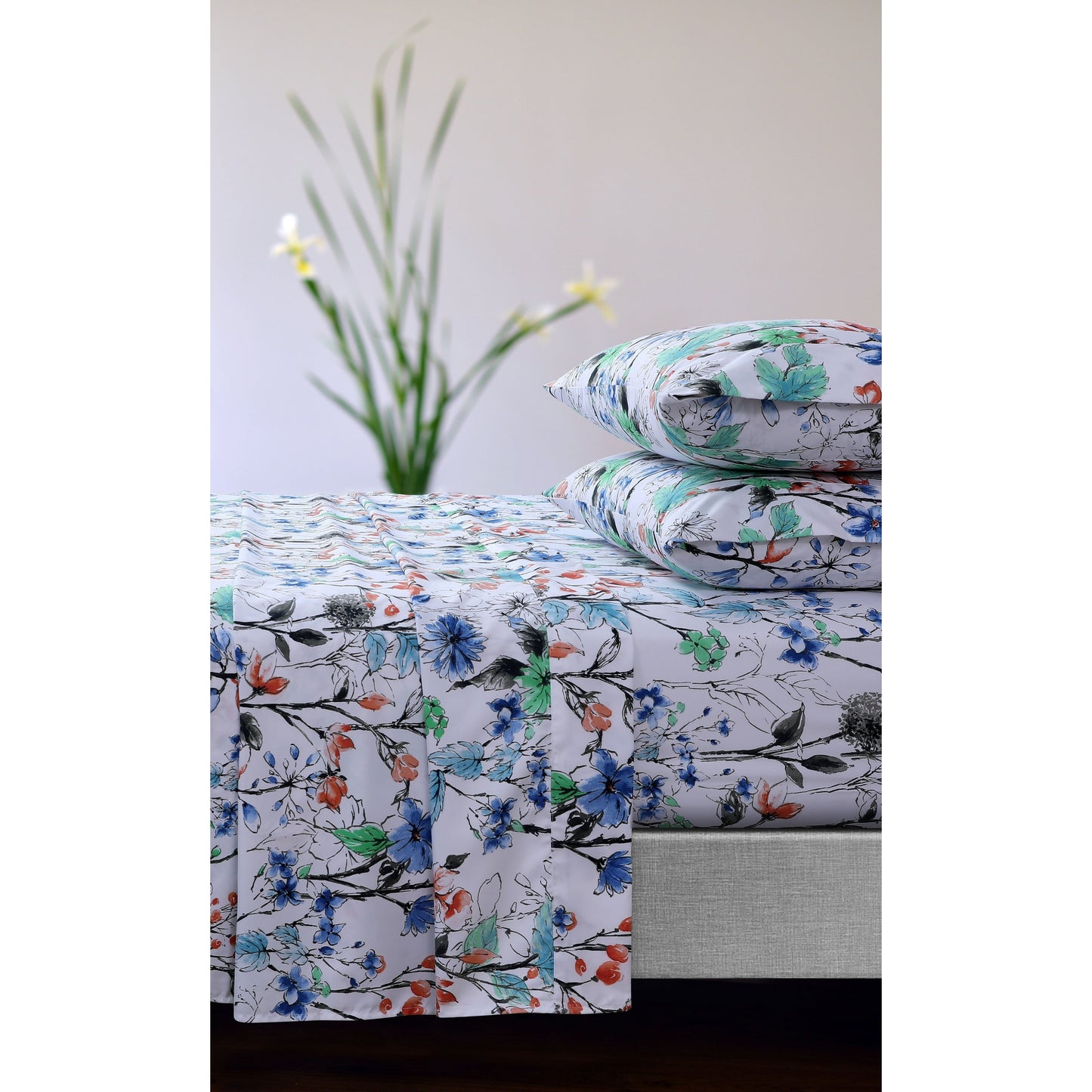Set di lenzuola con tasche profonde e stampa floreale Azores Home con piatto oversize