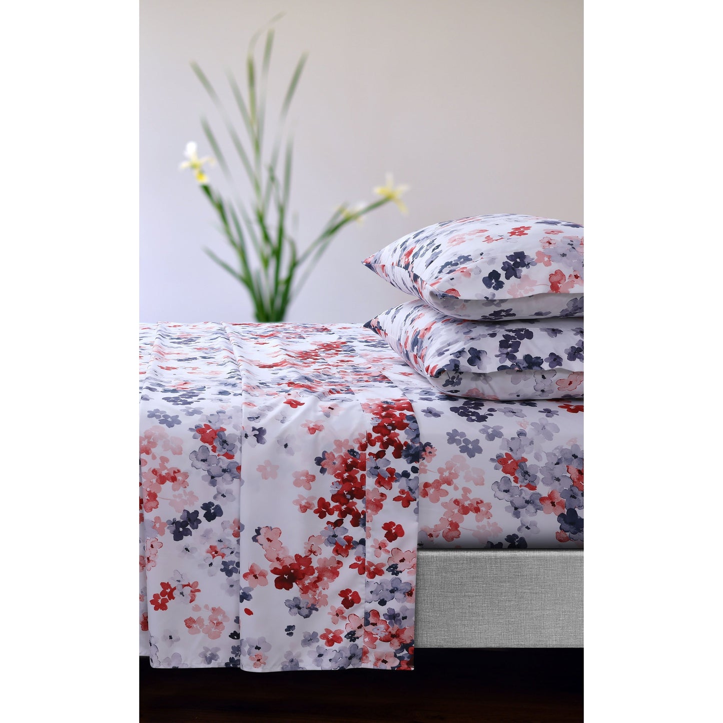 Set di lenzuola con tasche profonde e stampa floreale Azores Home con piatto oversize