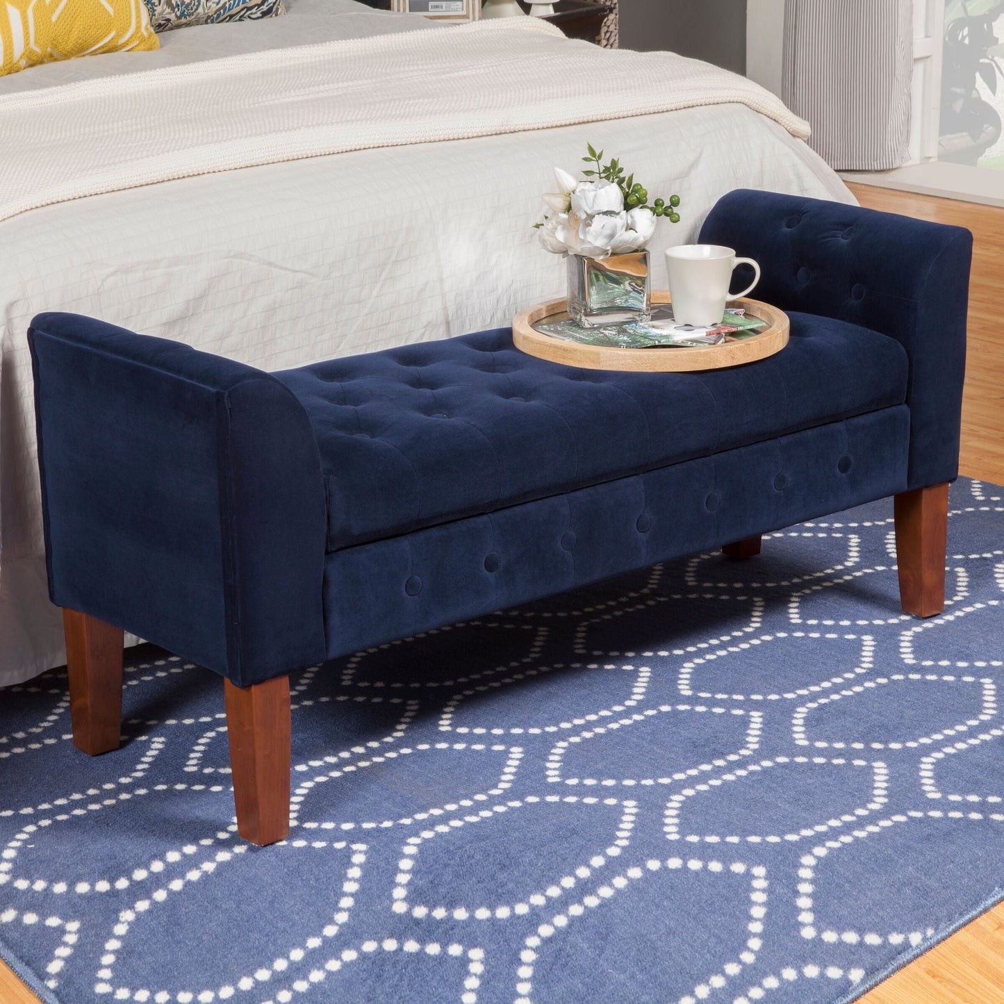Panca/divano contenitore in velluto blu navy Malakoff Copper Grove