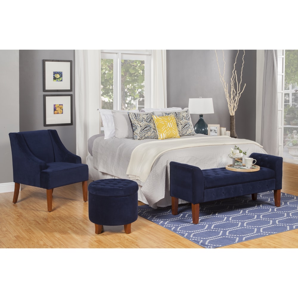 Panca/divano contenitore in velluto blu navy Malakoff Copper Grove