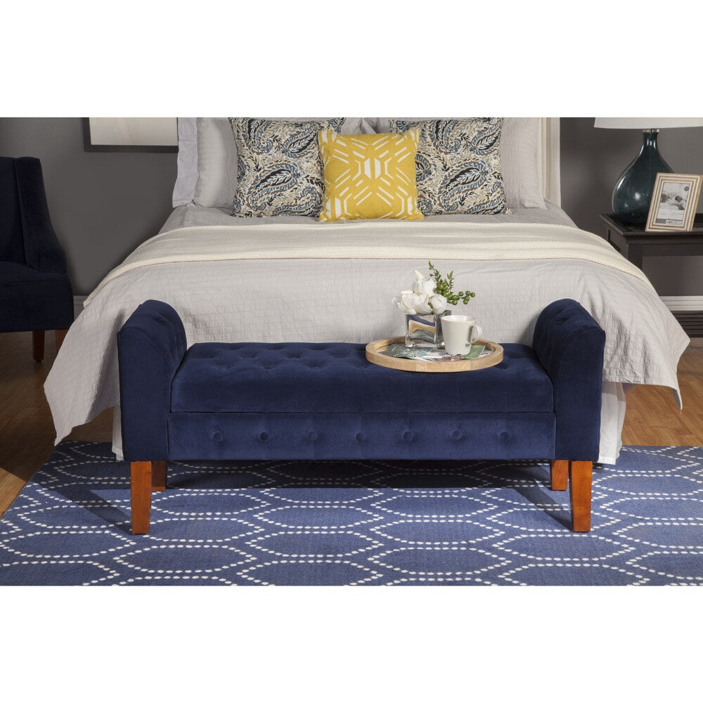 Panca/divano contenitore in velluto blu navy Malakoff Copper Grove