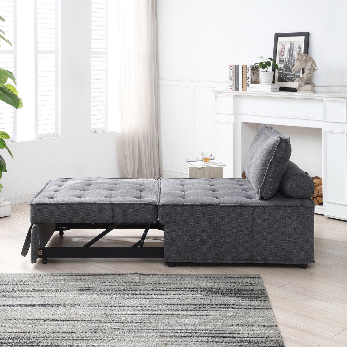 Divano letto trasformabile in lino - Elegante pouf con schienale rimovibile per un comfort extra