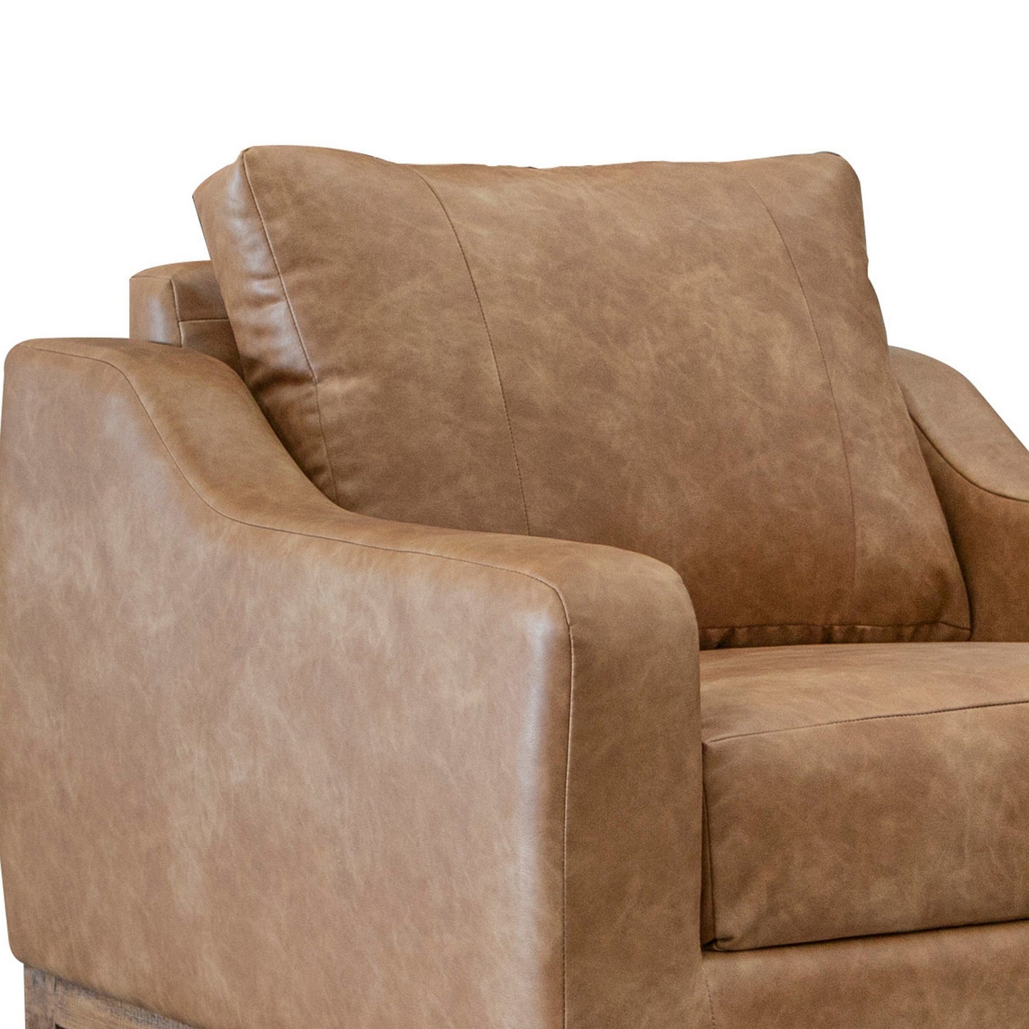 Divano Tuba, similpelle color cognac, cuscini in schiuma, legno di pino massello, 88 pollici