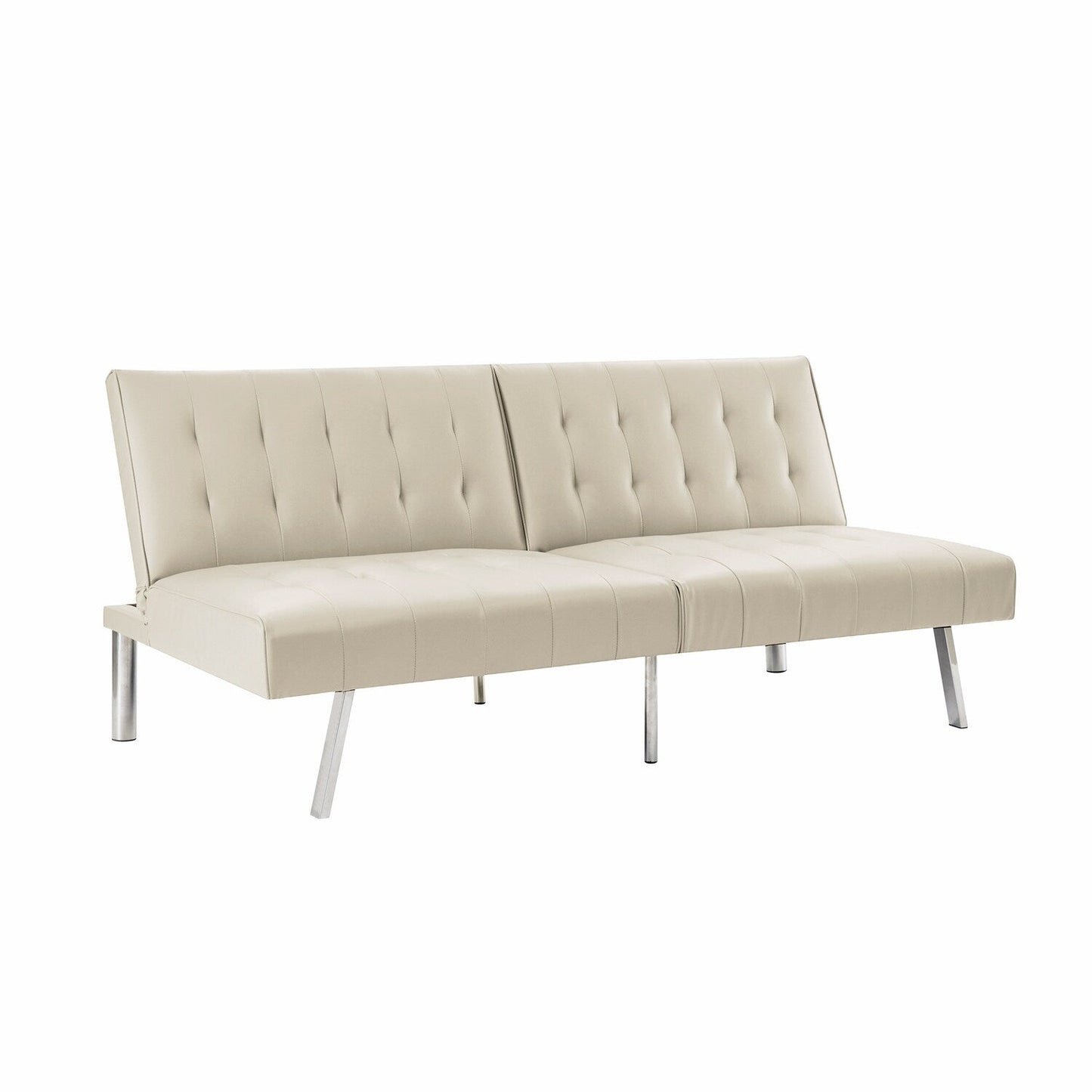 Divano letto futon imbottito in stile moderno di metà secolo con schienale diviso e gambe cromate