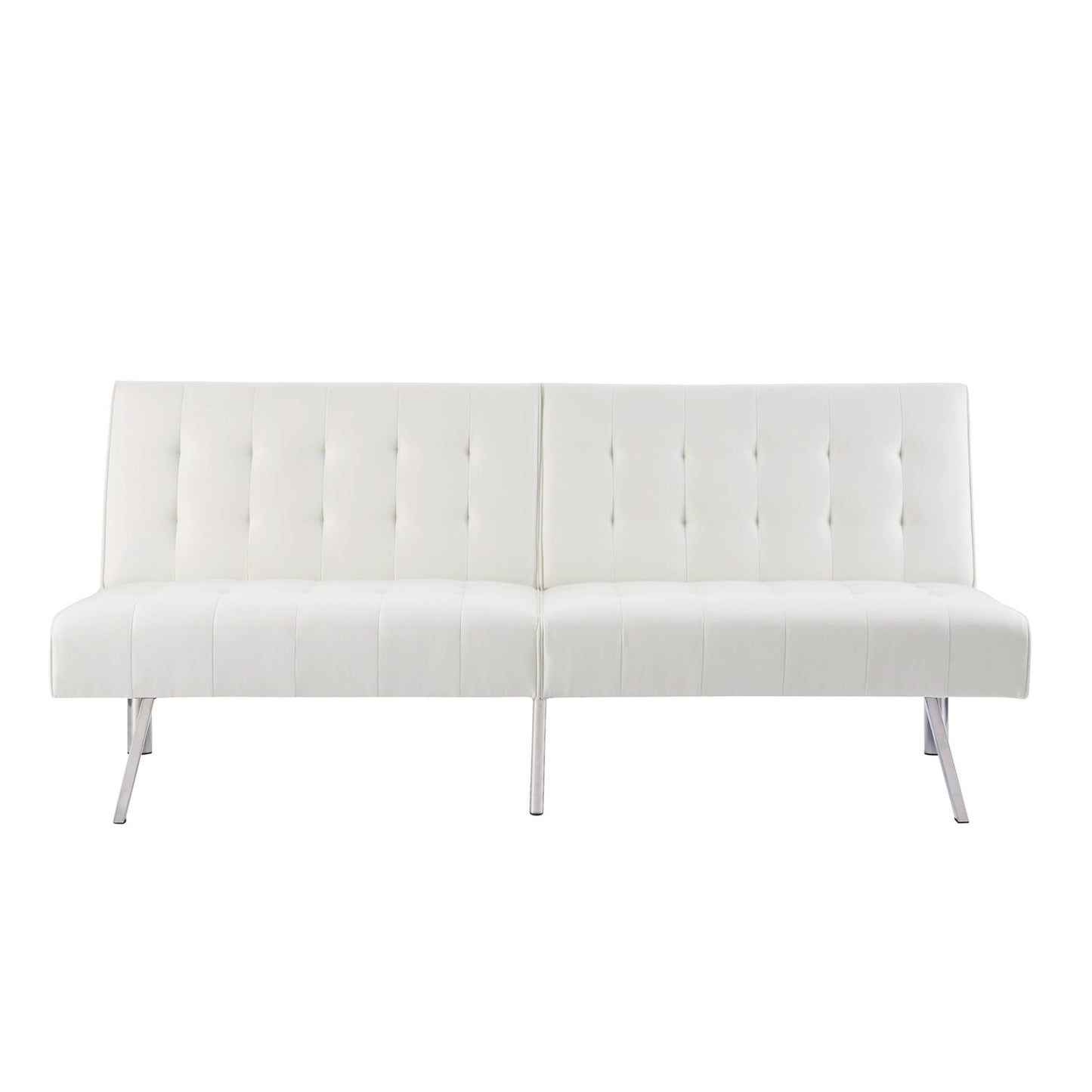 Divano letto futon imbottito in stile moderno di metà secolo con schienale diviso e gambe cromate