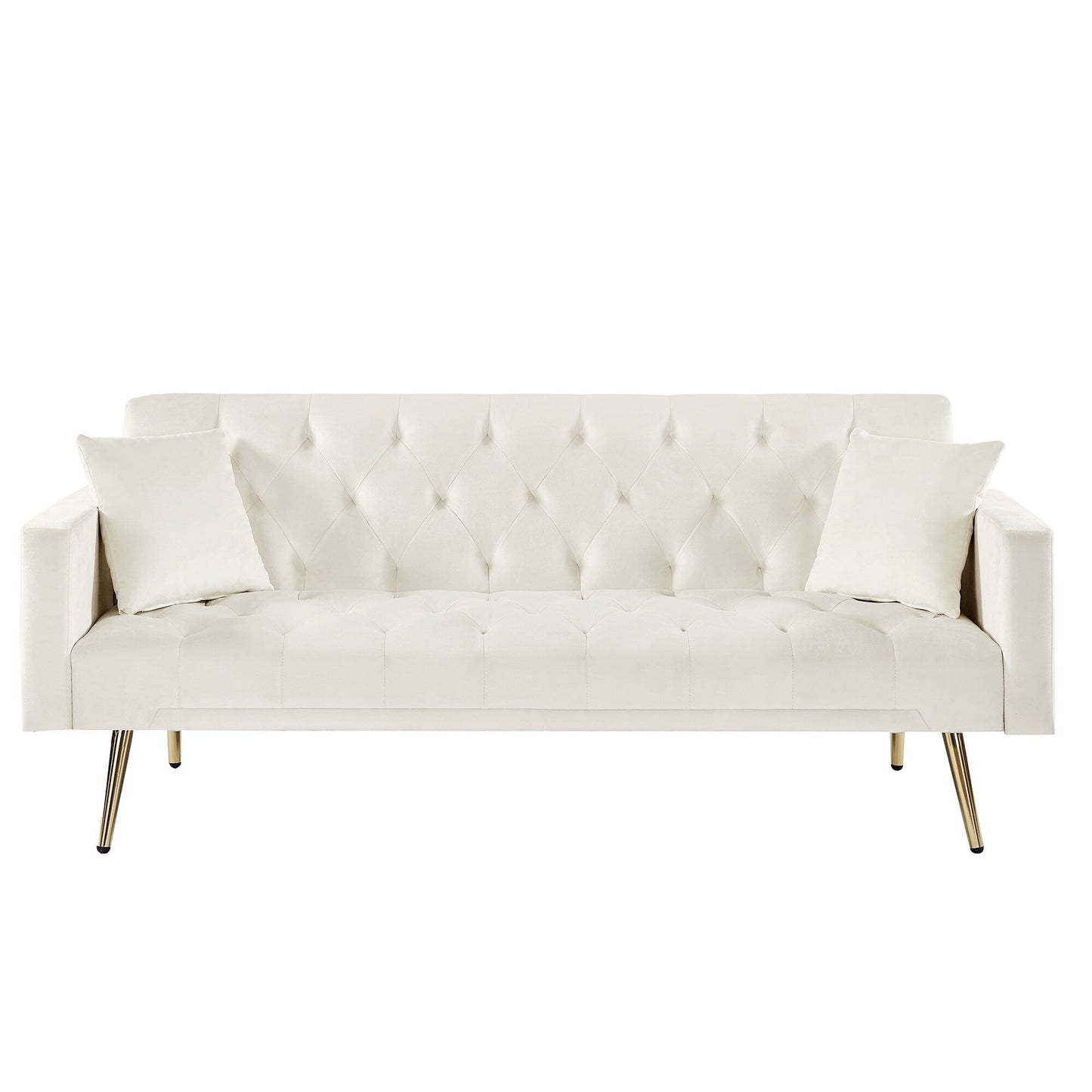 Divano letto pieghevole trasformabile imbottito trapuntato bianco crema