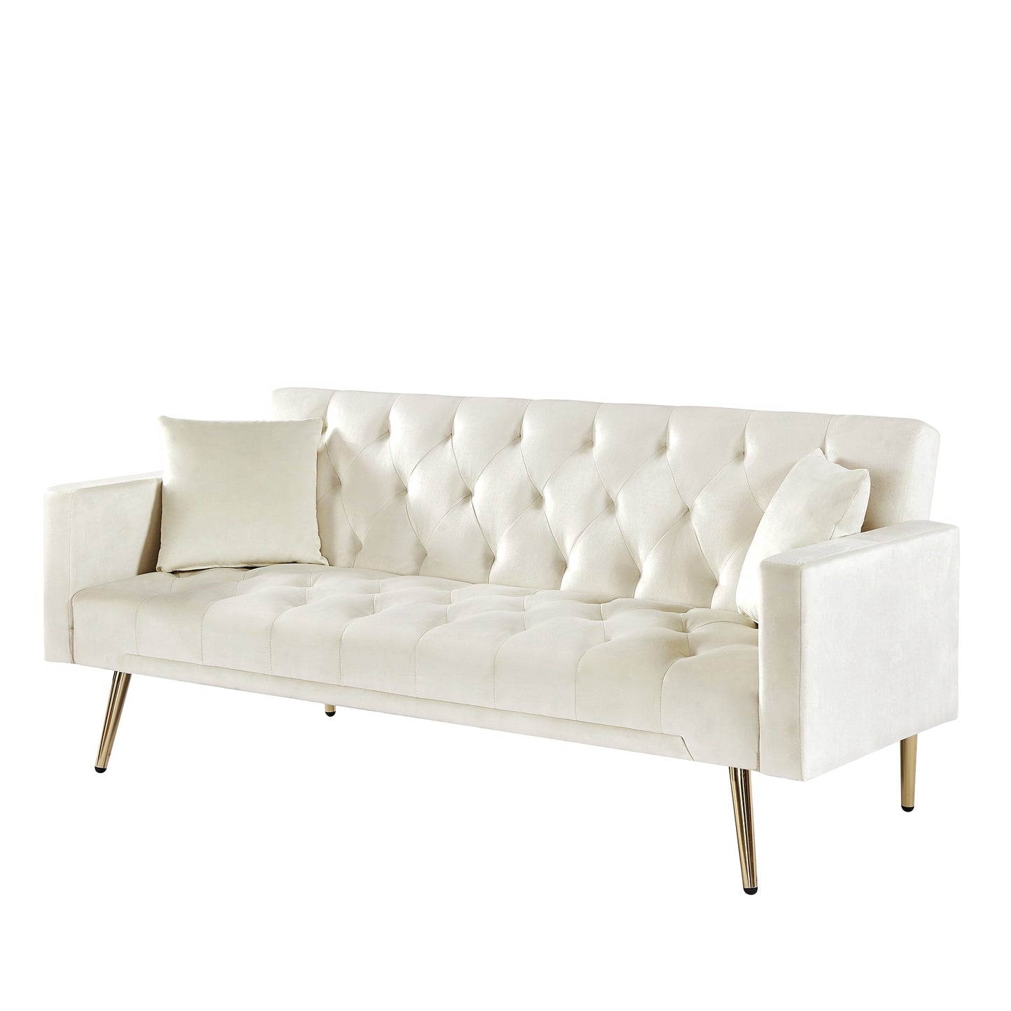 Divano letto pieghevole trasformabile imbottito trapuntato bianco crema