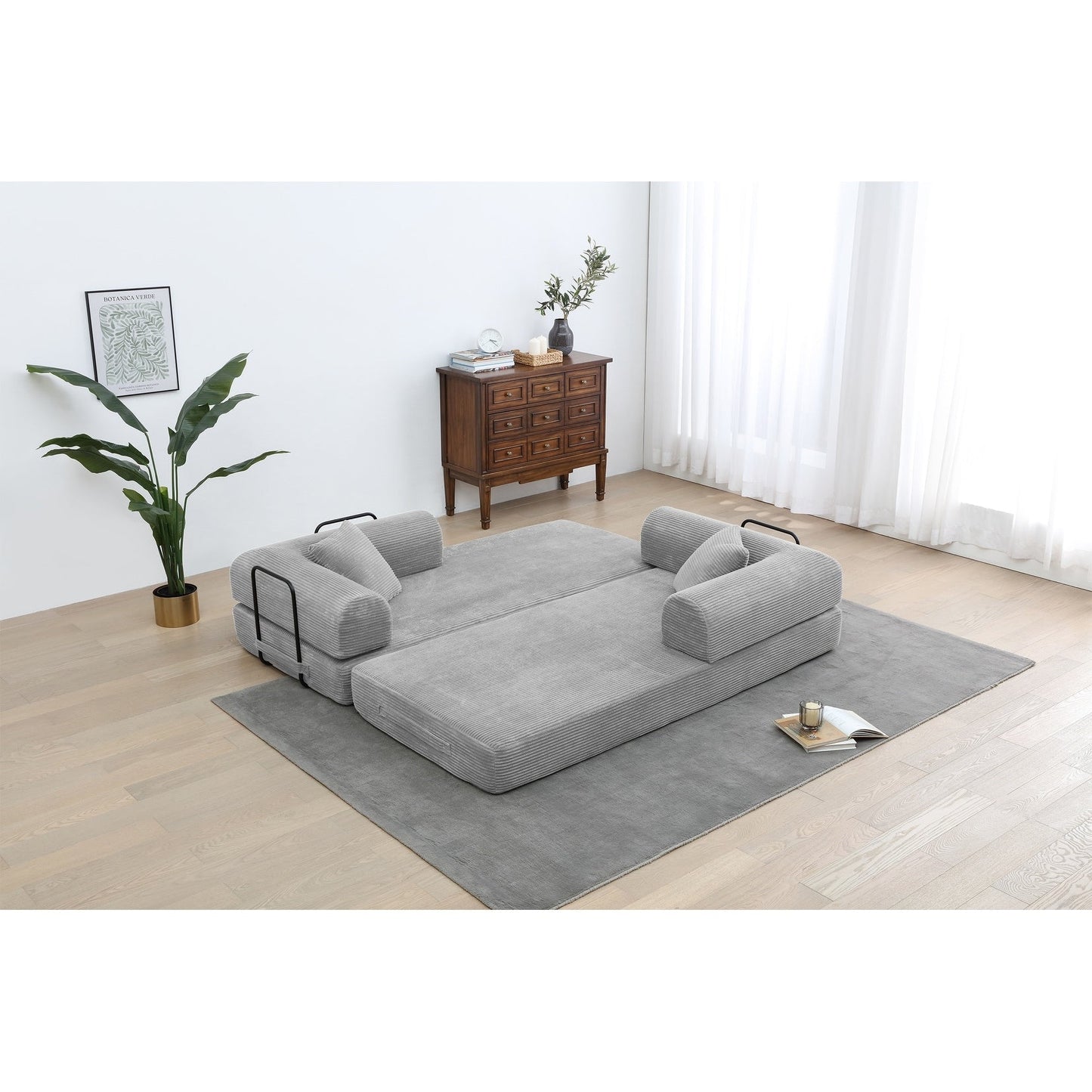 Divano letto trasformabile Twilight in 2 pezzi, divano letto pieghevole in velluto a coste con struttura fissa per spazi abitativi accoglienti