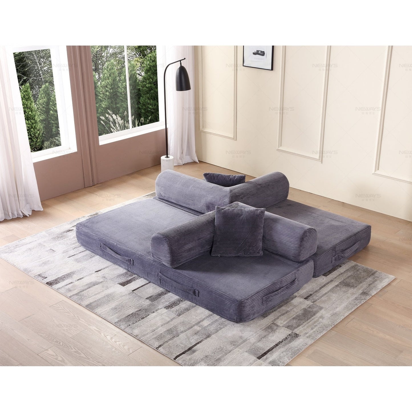 Divano letto trasformabile Twilight in 2 pezzi, divano letto pieghevole in velluto a coste con struttura fissa per spazi abitativi accoglienti