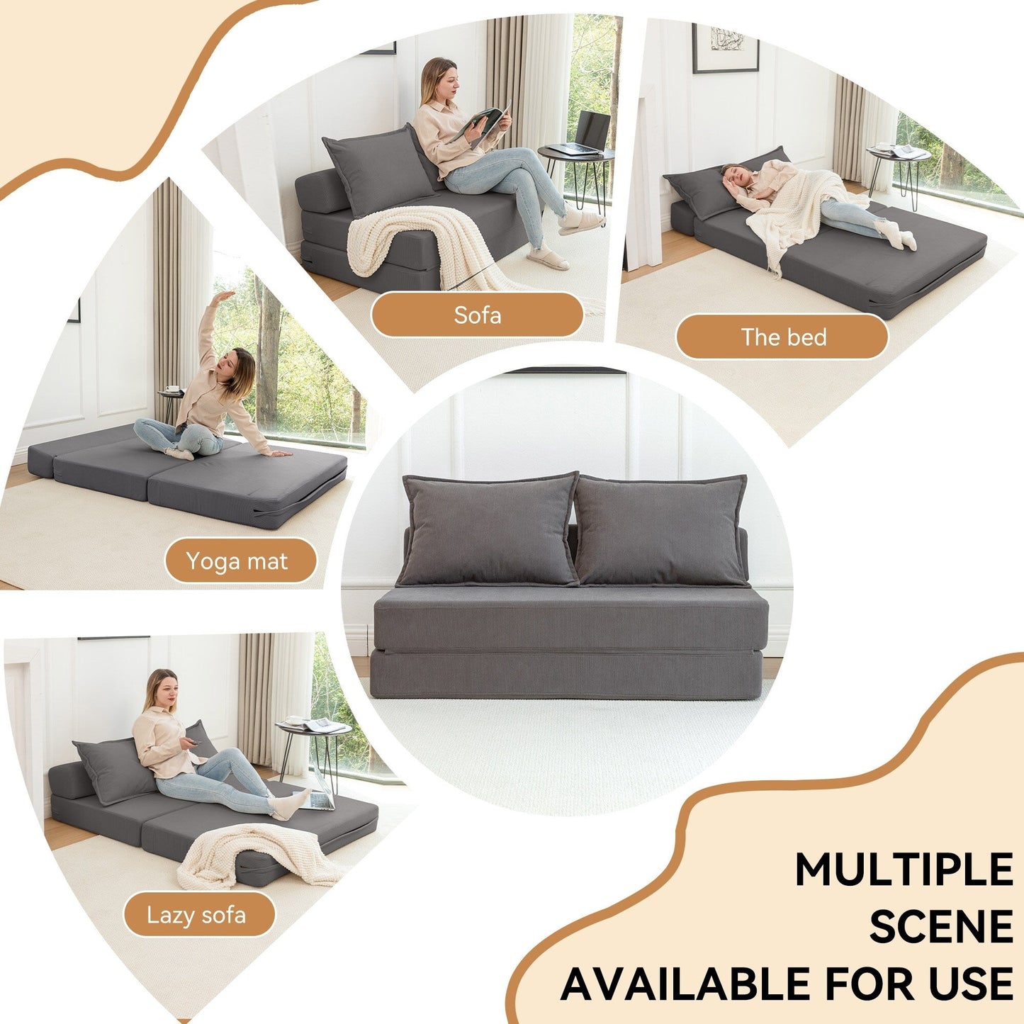 Divano letto convertibile doppio - Divano letto pieghevole multifunzionale con cuscino e schienale regolabile, ideale per dormitori/camere degli ospiti