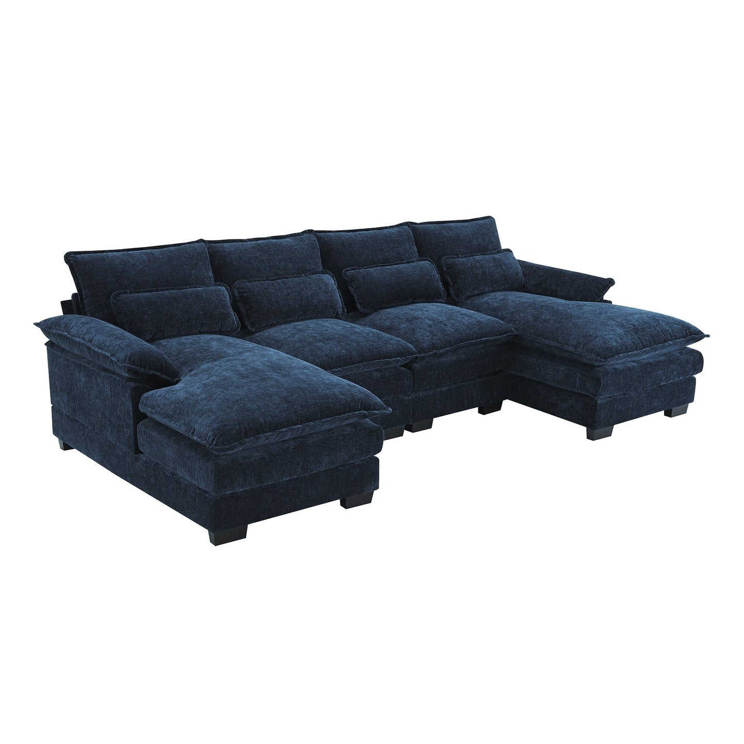 Divano componibile a U con cuscini in vita, divano simmetrico imbottito a 6 posti, divano letto con chaise longue