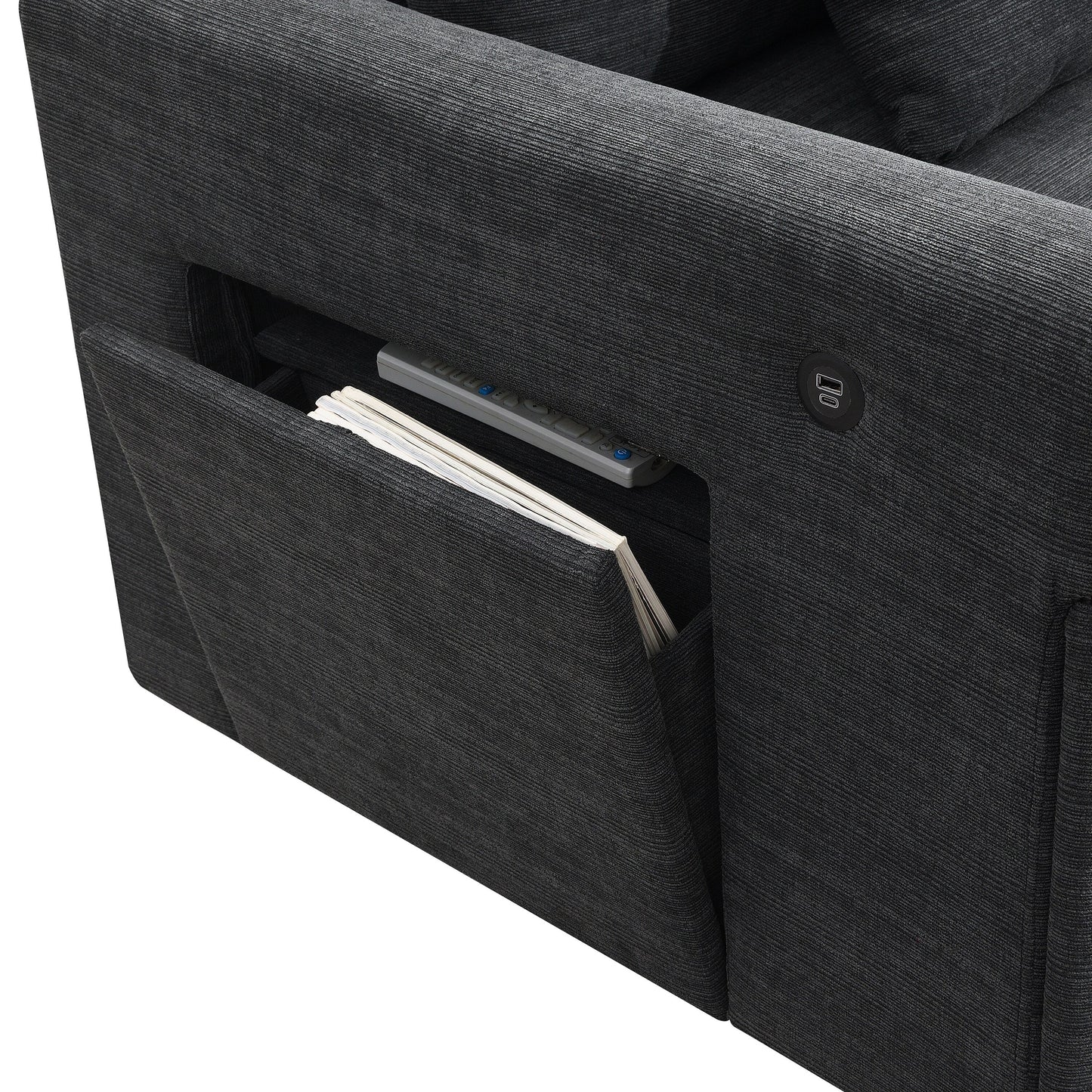 Divano componibile a U, set di divani in ciniglia con pouf, braccioli nascosti e portabicchieri, porte di ricarica USB