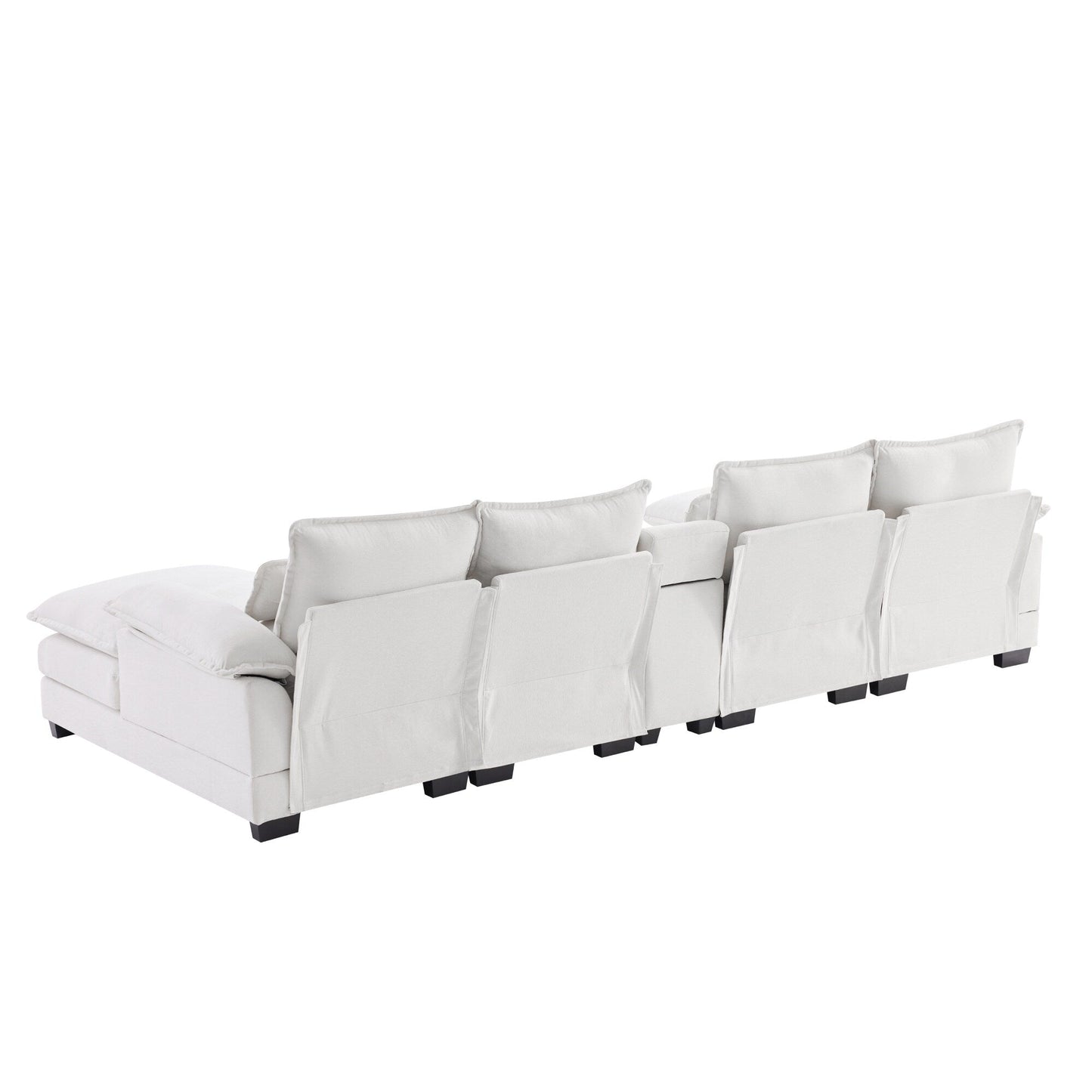 Divano a U con consolle, portabicchieri e porte USB, arredamento da interno simmetrico imbottito, set divano letto con chaise longue