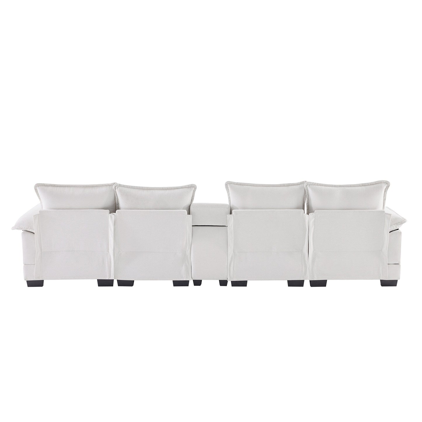 Divano a U con consolle, portabicchieri e porte USB, arredamento da interno simmetrico imbottito, set divano letto con chaise longue