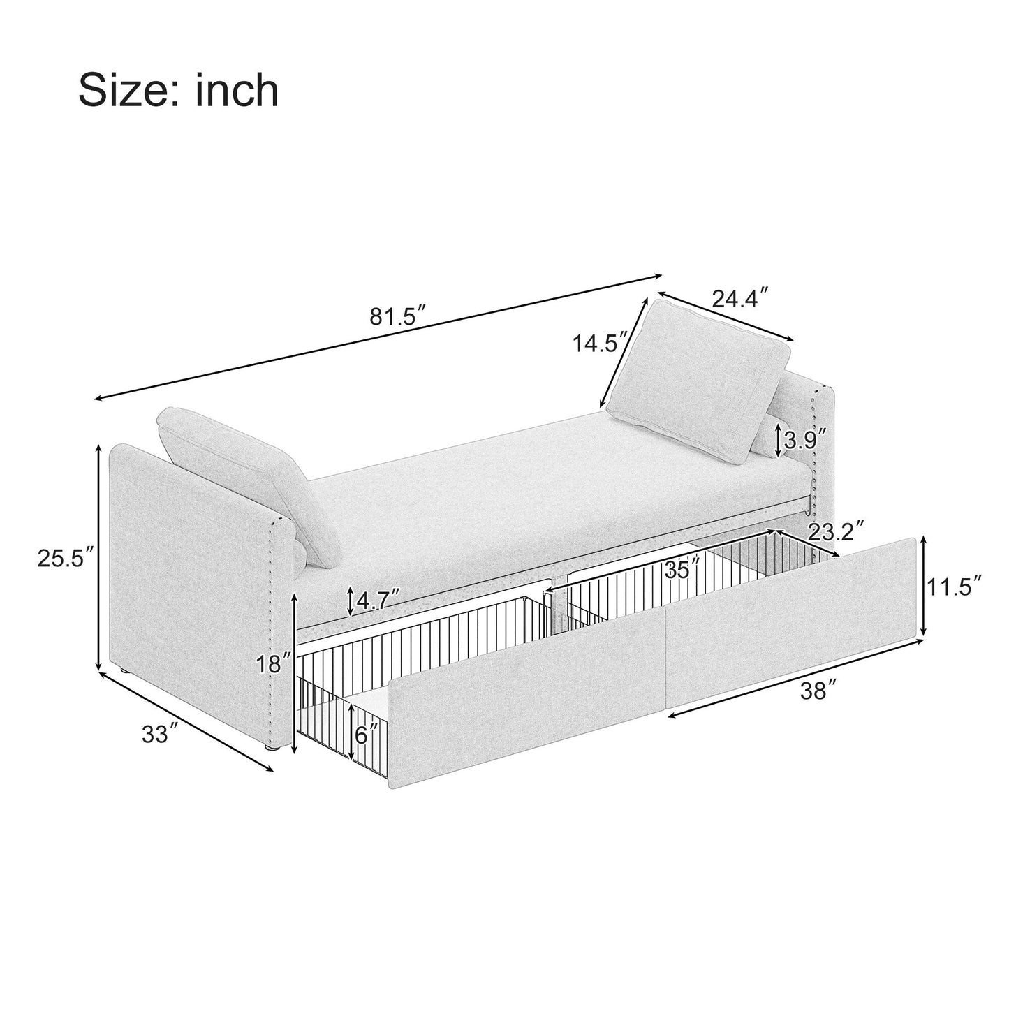 Chaise longue imbottita con 2 cassetti di Harper&Bright Designs