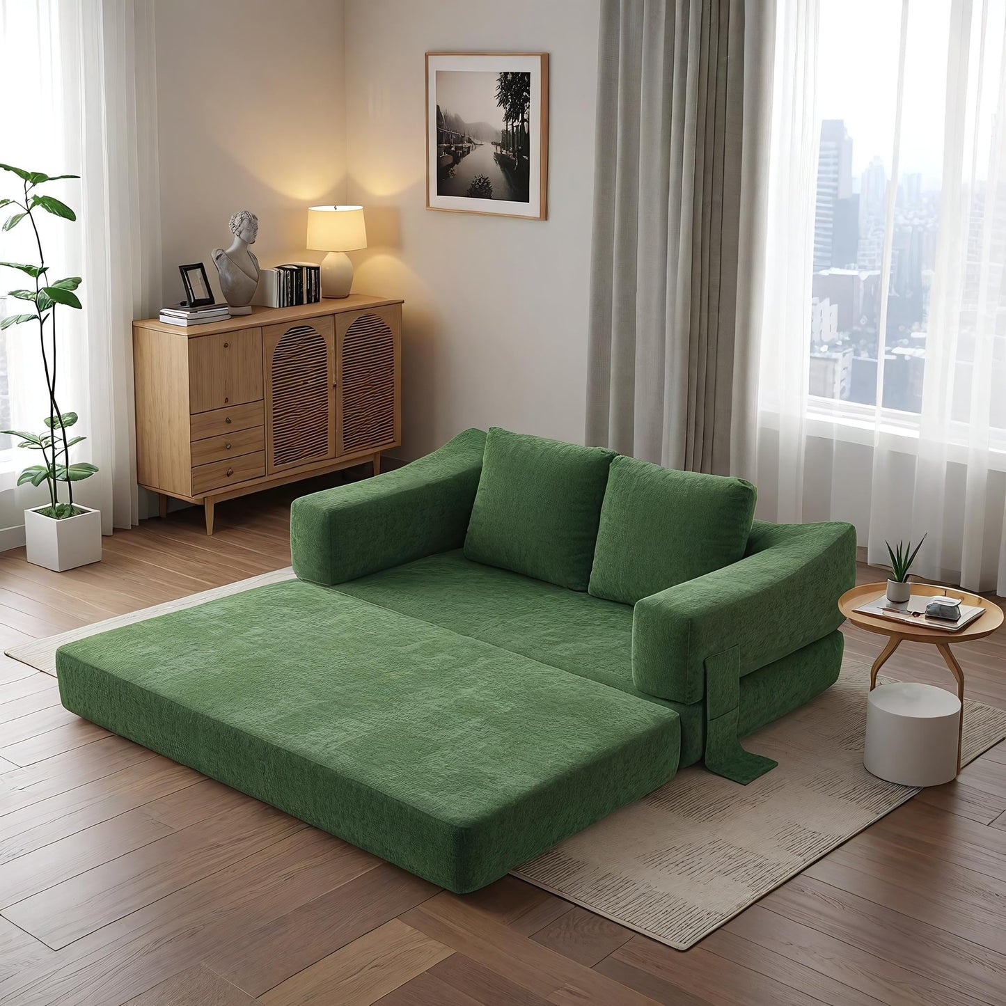 Divano letto trasformabile imbottito 70.87, poltrona trasformabile, comodo divano per soggiorno, camera da letto, tessuto ciniglia