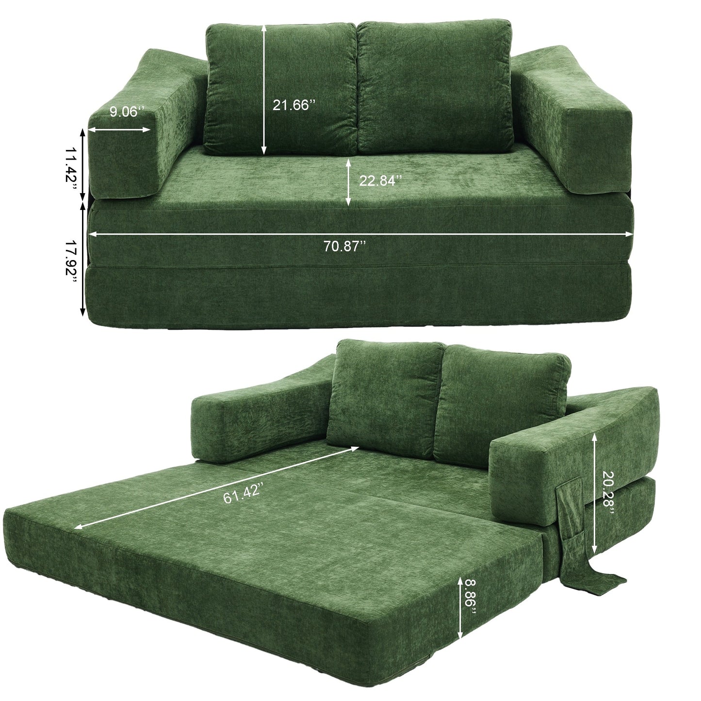 Divano letto trasformabile imbottito 70.87, poltrona trasformabile, comodo divano per soggiorno, camera da letto, tessuto ciniglia