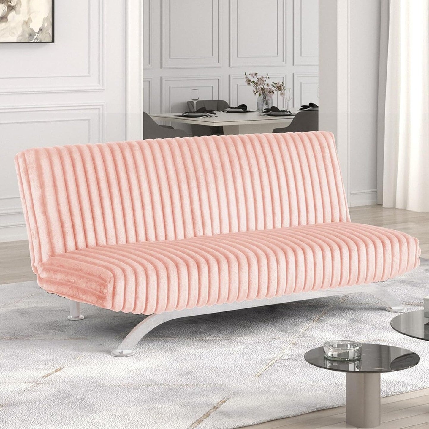 Divano letto futon imbottito con schienale trapuntato verticale