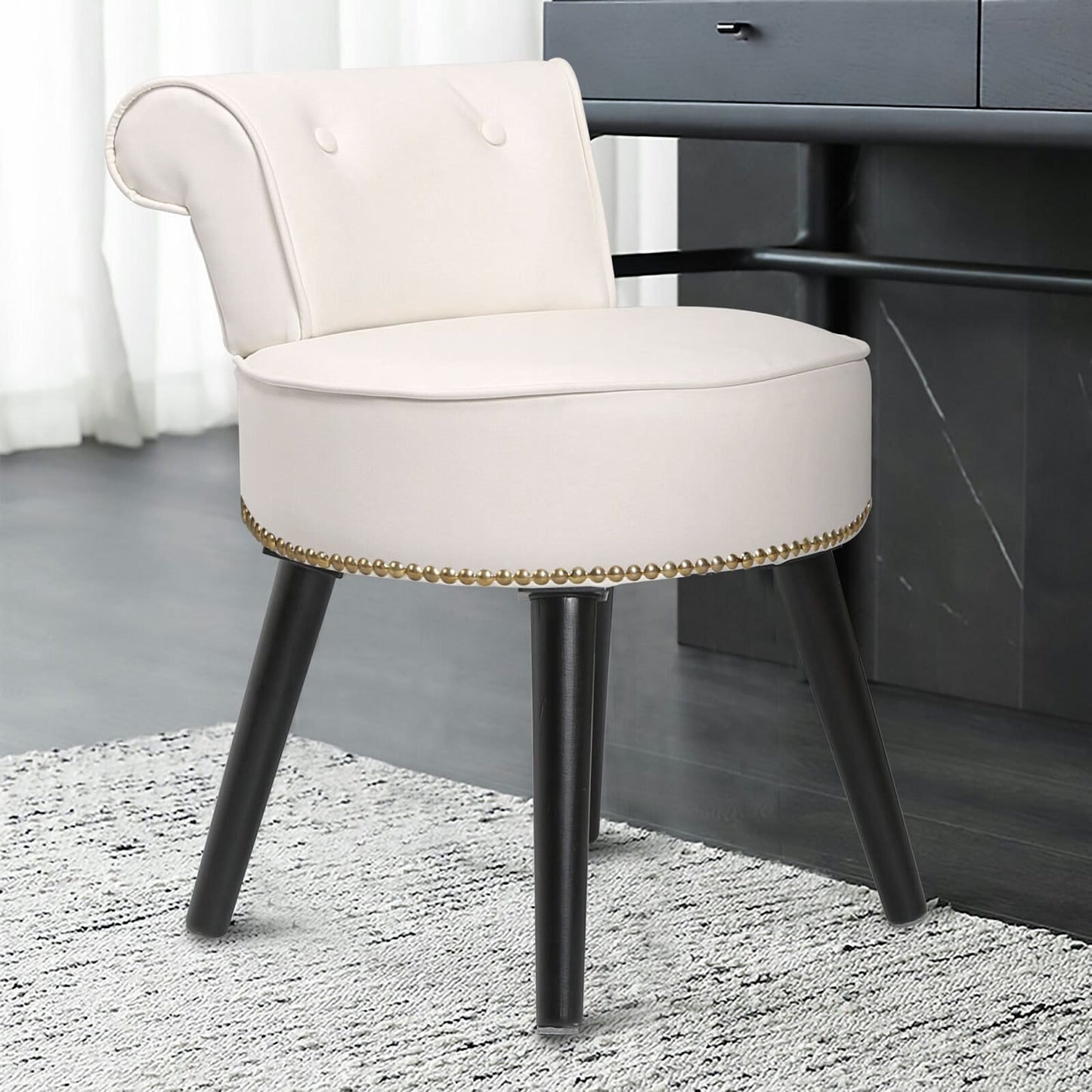 Sedia da trucco VEIKOUS con schienale basso e gambe in legno - 17,3 x 15,7 x 25,1
