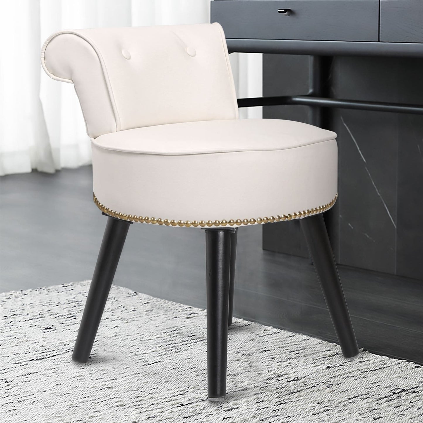 Sedia da trucco VEIKOUS con schienale basso e gambe in legno - 17,3 x 15,7 x 25,1