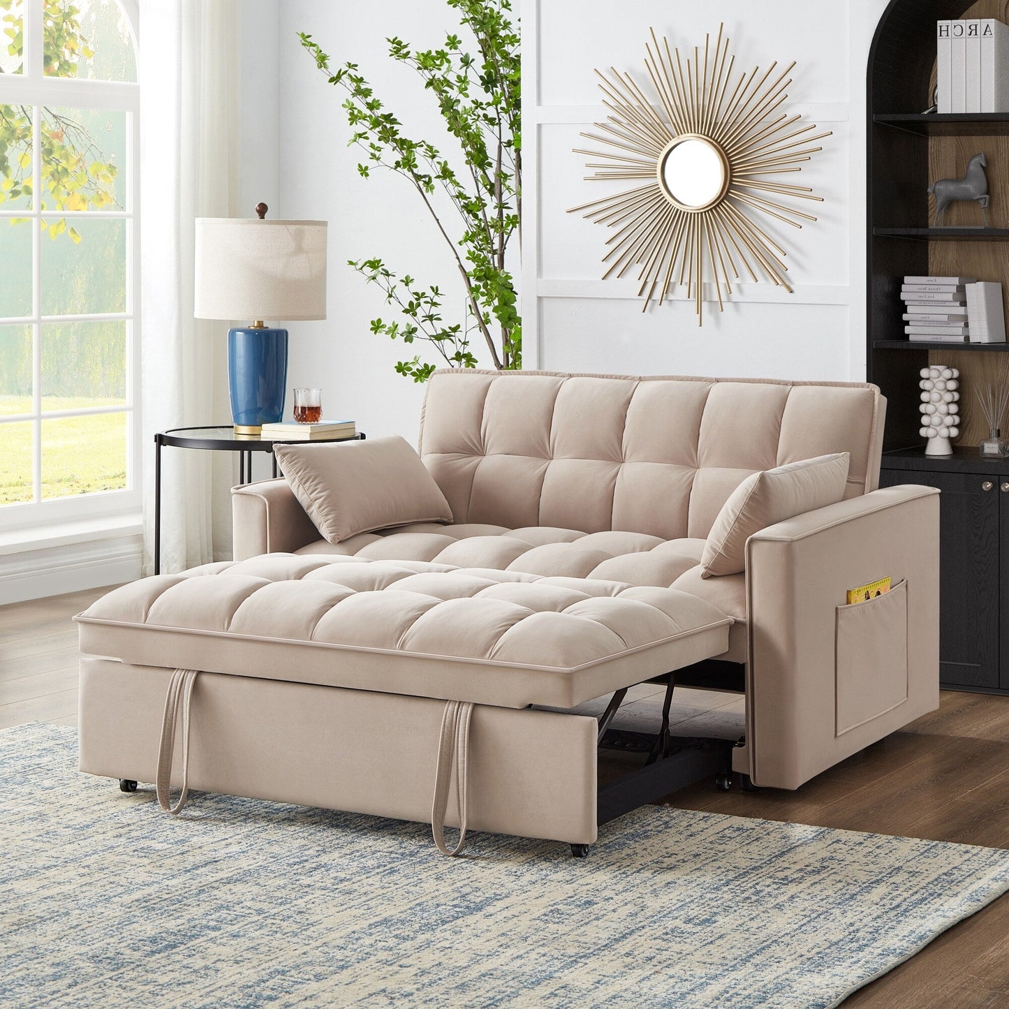 Divano letto estraibile 4 in 1 in velluto