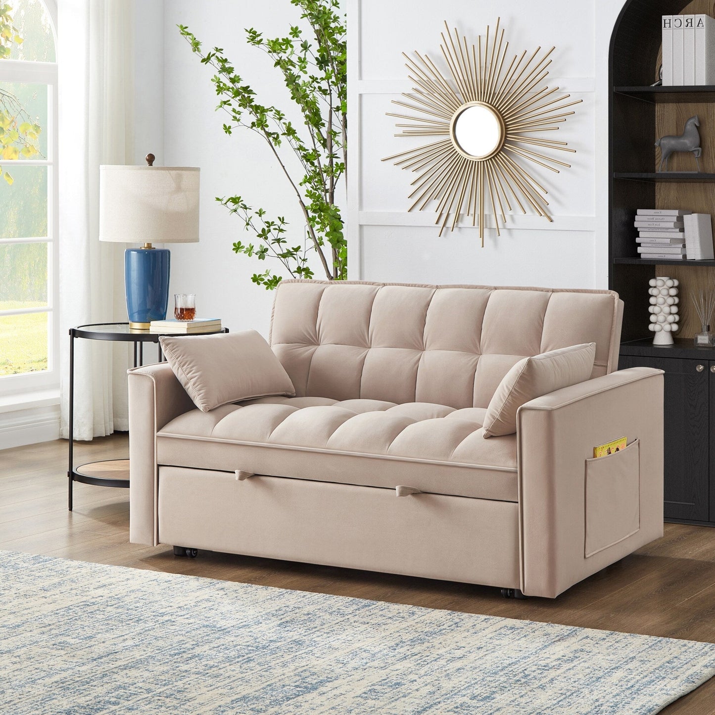 Divano letto estraibile 4 in 1 in velluto