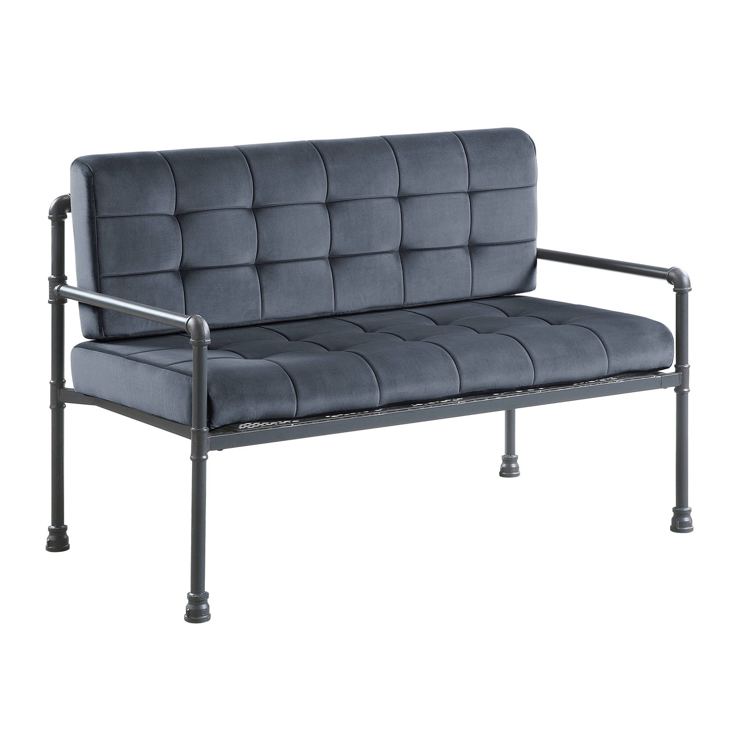 Divano a due posti imbottito in velluto con bottoni e cuscino del sedile in memory foam