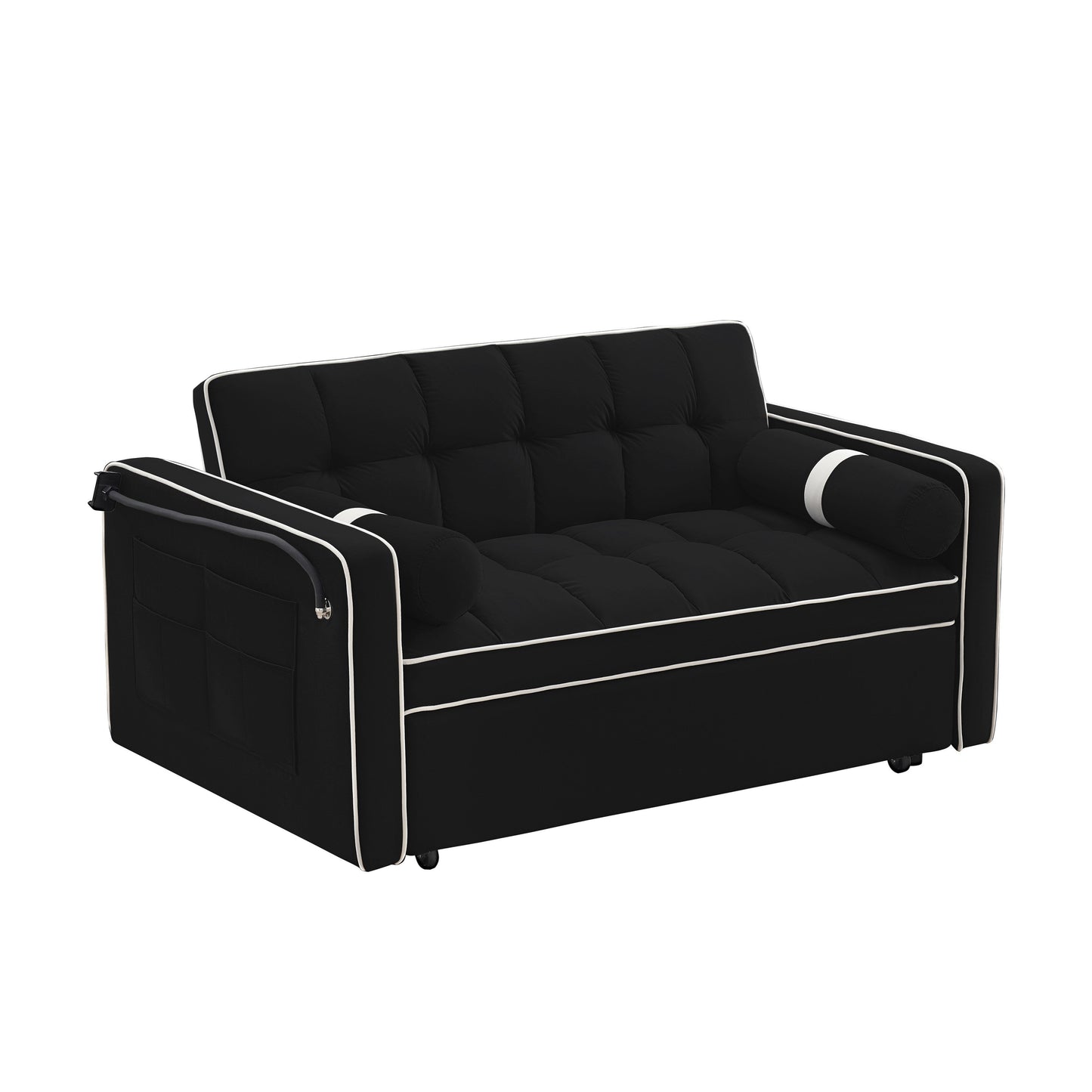 Divano letto convertibile in velluto da 55'' a 2 posti con letto estraibile, reclinazione regolabile, tasche laterali e porta telefono