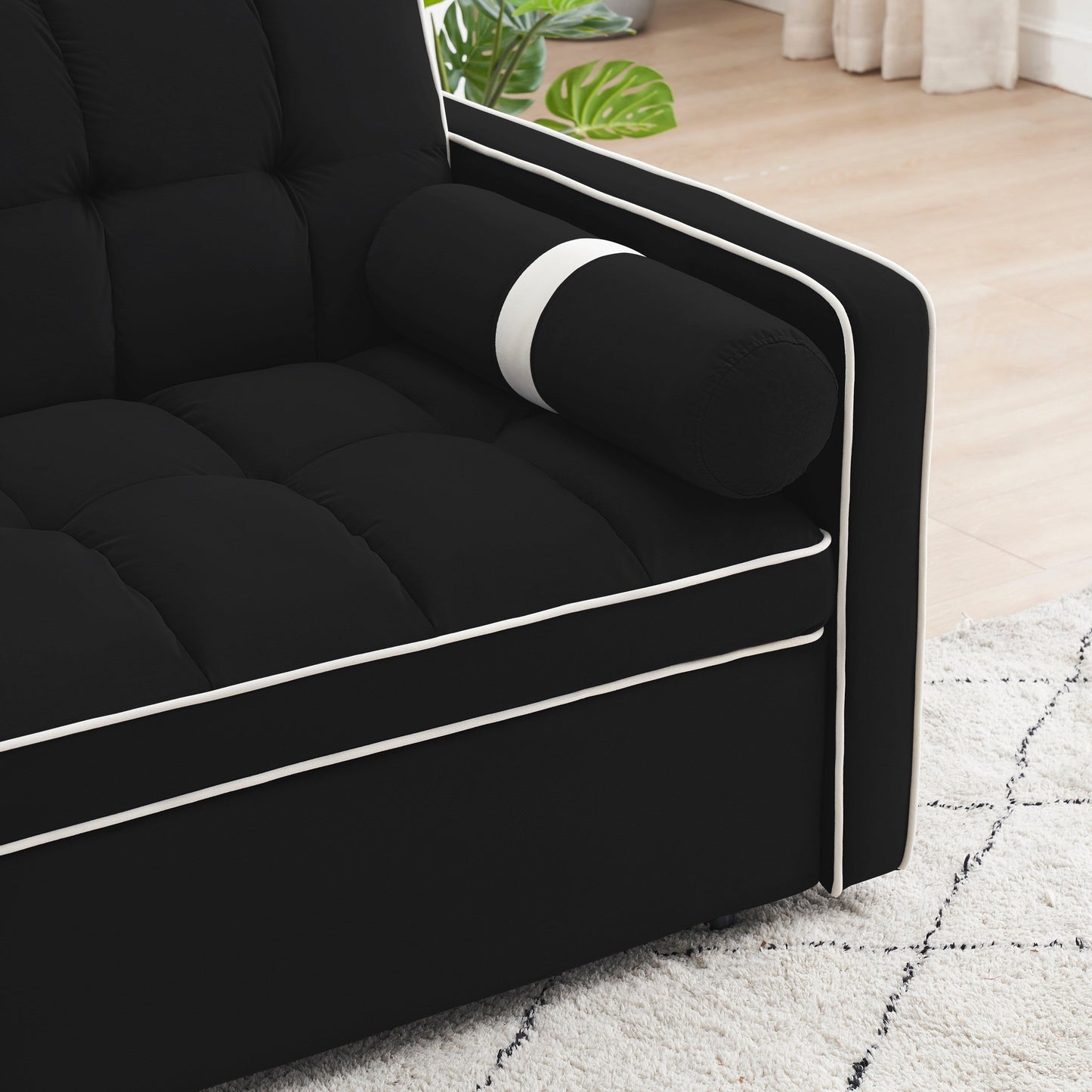 Divano letto convertibile in velluto da 55'' a 2 posti con letto estraibile, reclinazione regolabile, tasche laterali e porta telefono