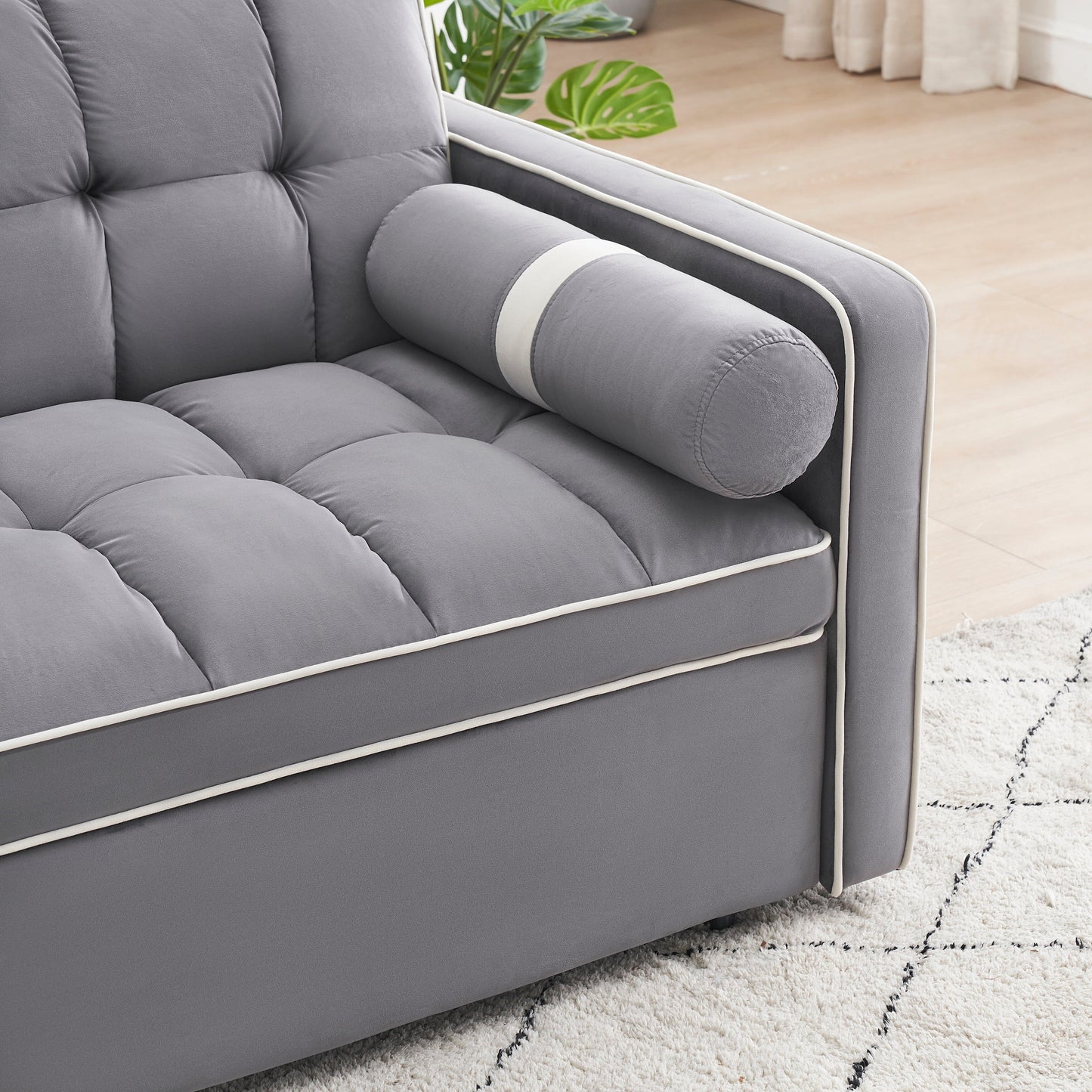 Divano letto convertibile in velluto da 55'' a 2 posti con letto estraibile, reclinazione regolabile, tasche laterali e porta telefono