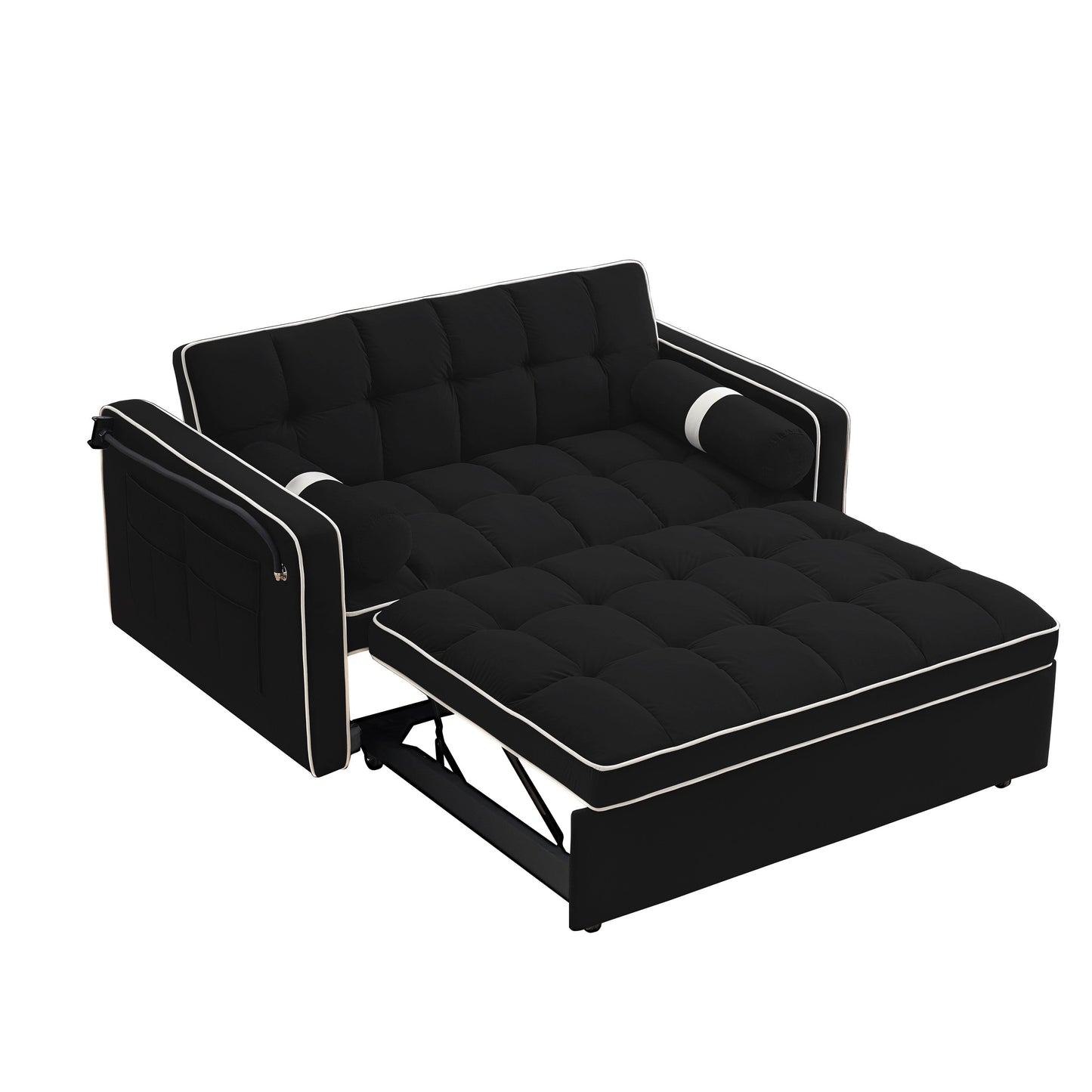 Divano letto convertibile in velluto da 55'' a 2 posti con letto estraibile, reclinazione regolabile, tasche laterali e porta telefono