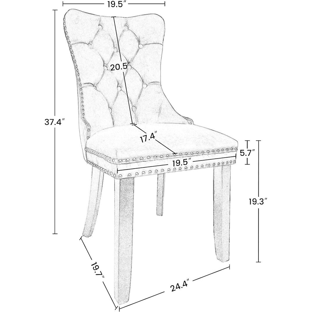Set di 2 sedie da pranzo in velluto, sedie da pranzo trapuntate con schienale a borchie e anello di chiusura - 25,5×19,7×37,4 pollici
