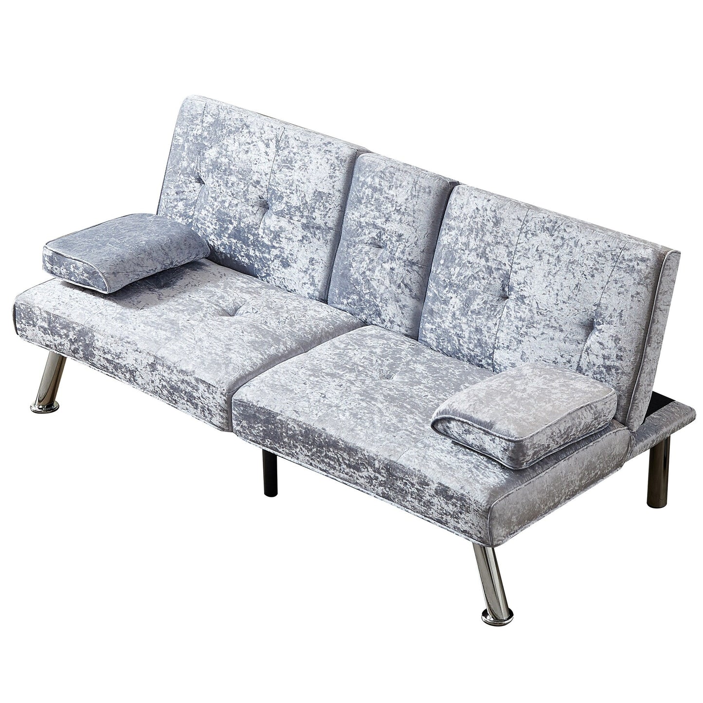Divano letto futon in velluto con portabicchieri