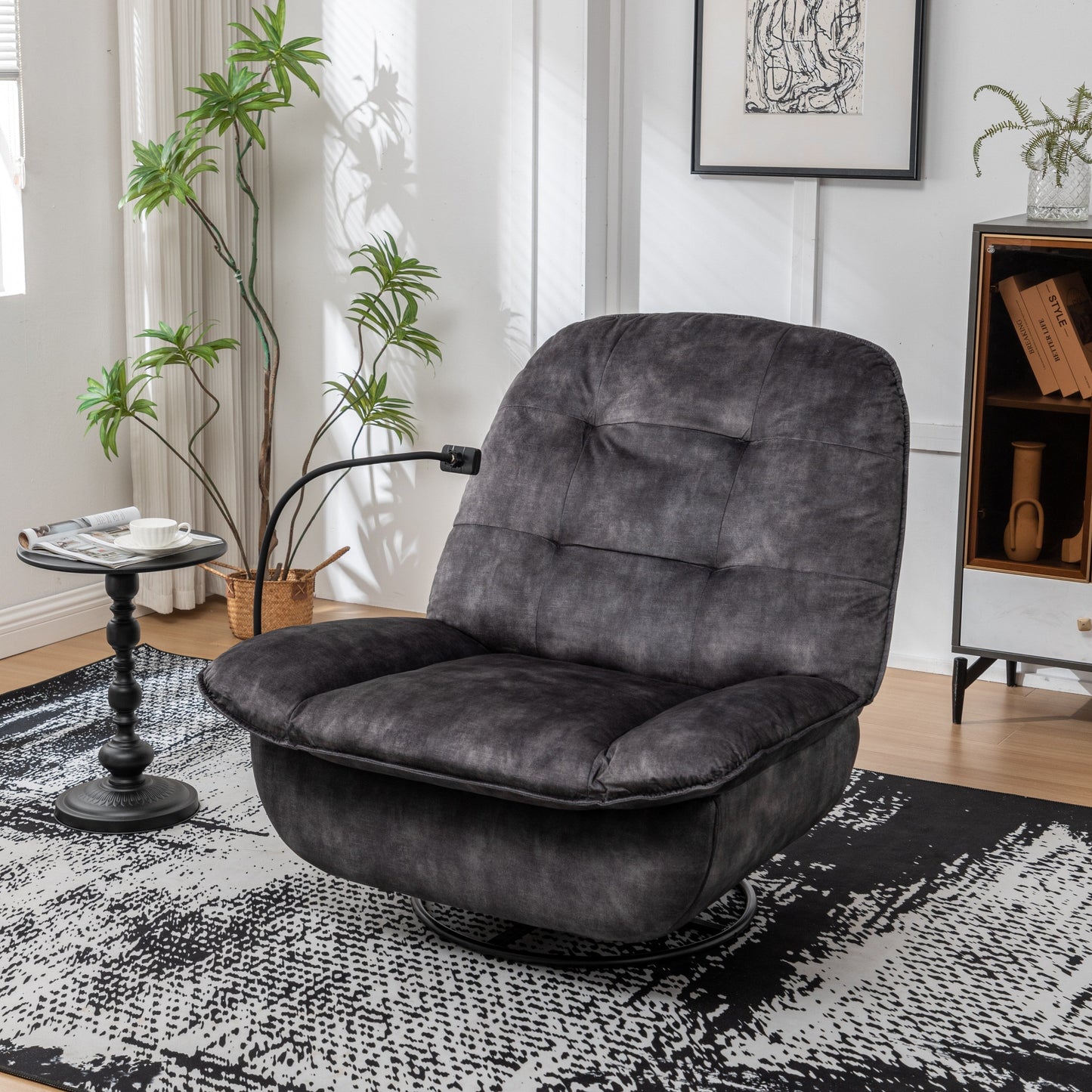 Poltrona reclinabile oversize in velluto con girevole, dondolo e porta telefono
