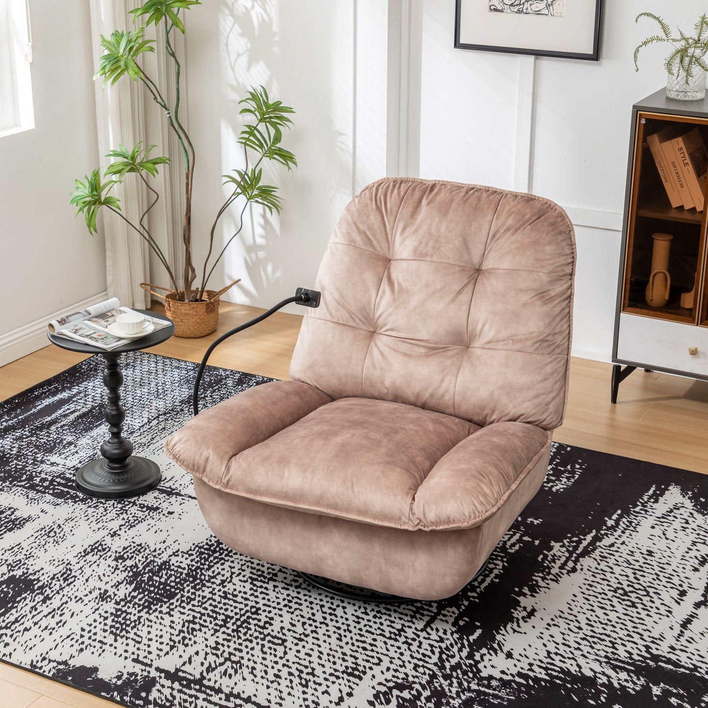 Poltrona reclinabile oversize in velluto con girevole, dondolo e porta telefono