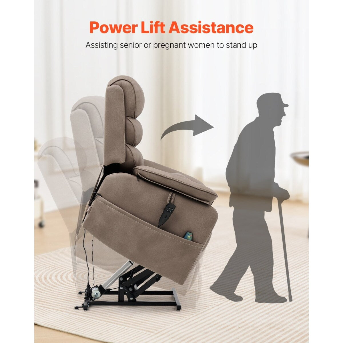 Poltrona reclinabile Velvet Power Lift, doppio motore, riscaldamento, massaggio e caricabatterie wireless