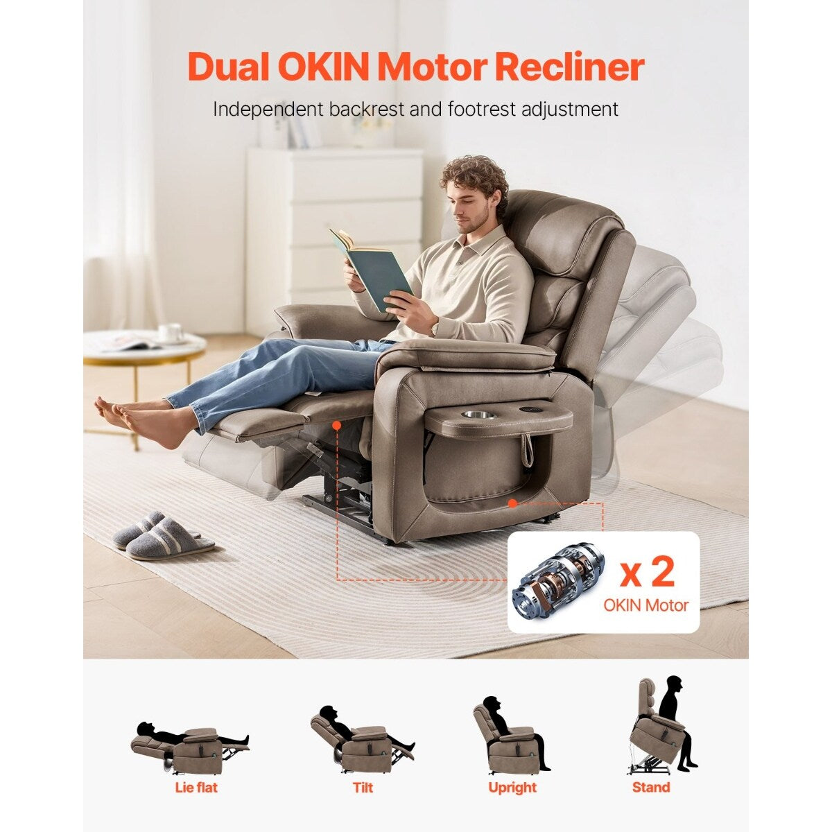 Poltrona reclinabile Velvet Power Lift, doppio motore, riscaldamento, massaggio e caricabatterie wireless